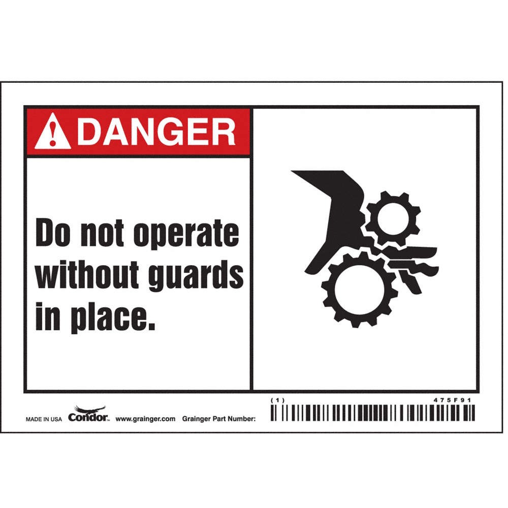 CONDOR 475F91 Safety Sign,3 1/2 inx5 in,Vinyl 475F91