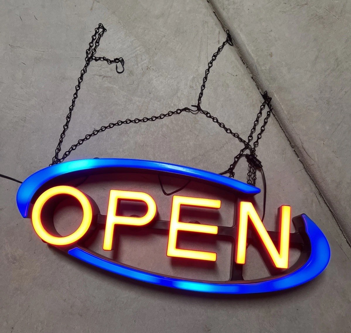 LED Illuminated Red Blue Black &lsquo;OPEN&rsquo; Hanging Business Illuminated Sign