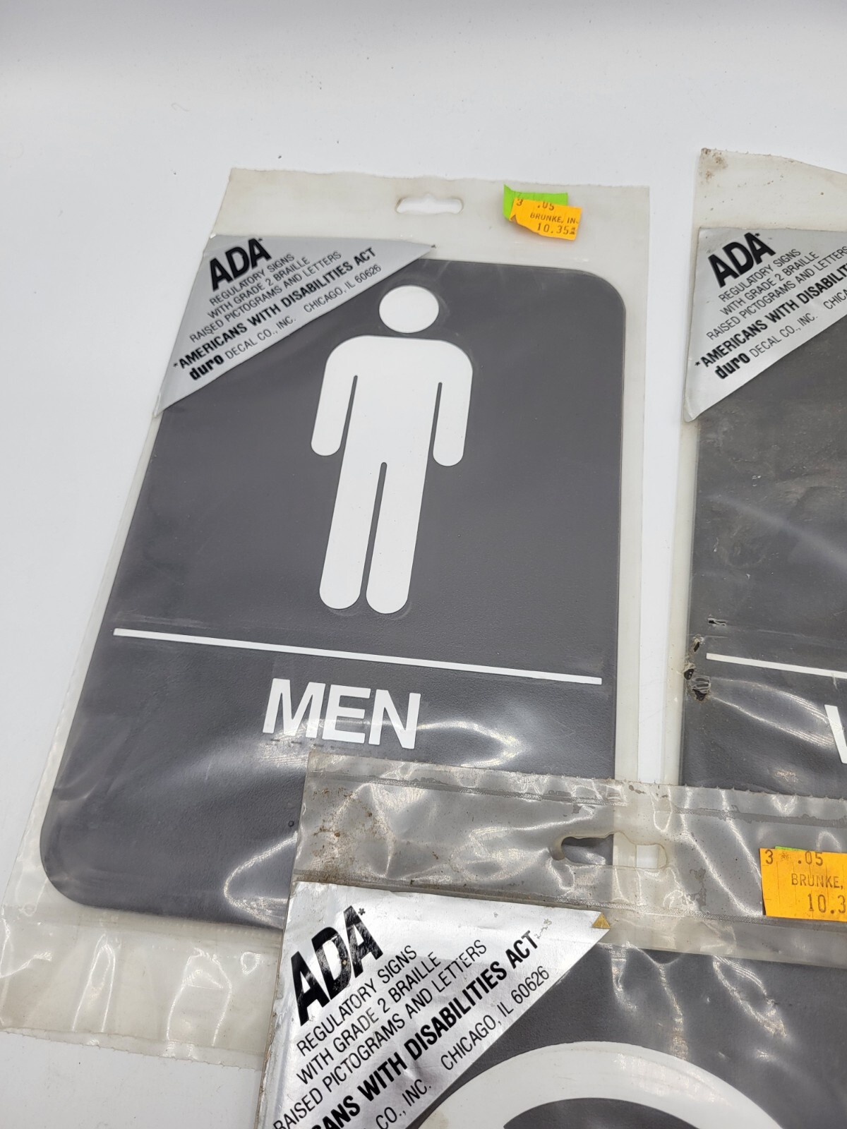 Lot of 3 Vintage NOS Wall Signs Mens Womens Restroom No Smoking Retro ADA