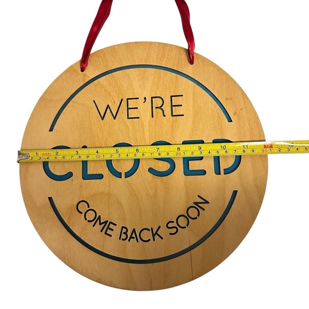 Handmade Birch Wood Open Closed Sign Reversible Teal Inlay Business Door 12”