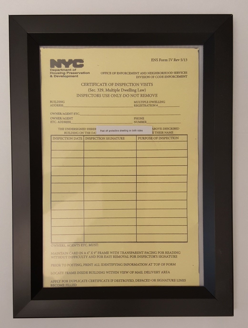HPD Inspection Frame 6&Prime; X 9&Prime; Black ( Heavy Duty – Aluminum)-REF24-1027