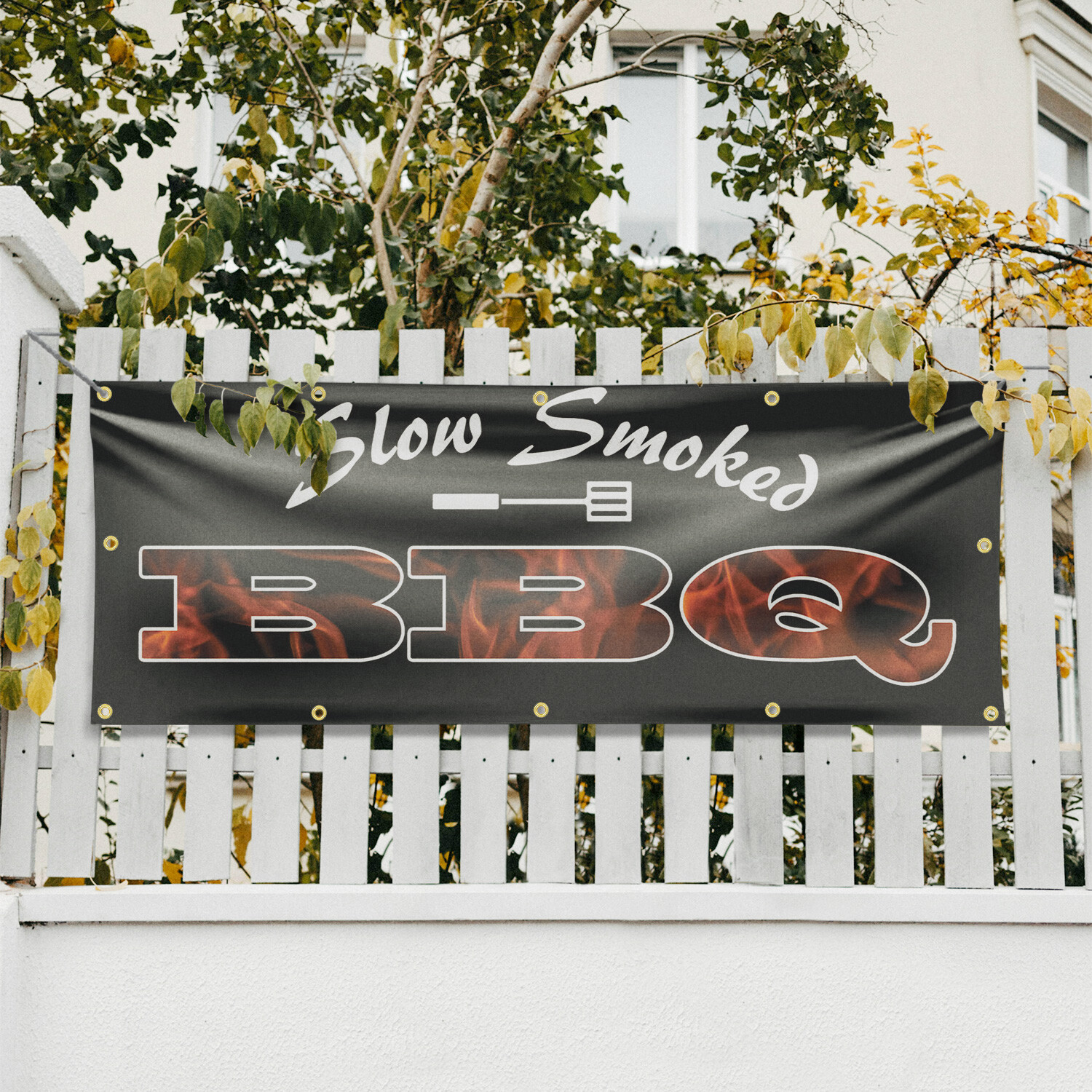 Slow Smoked BBQ Vinyl Banner Sign with Metal Grommets Heavy-Duty Single-Sided