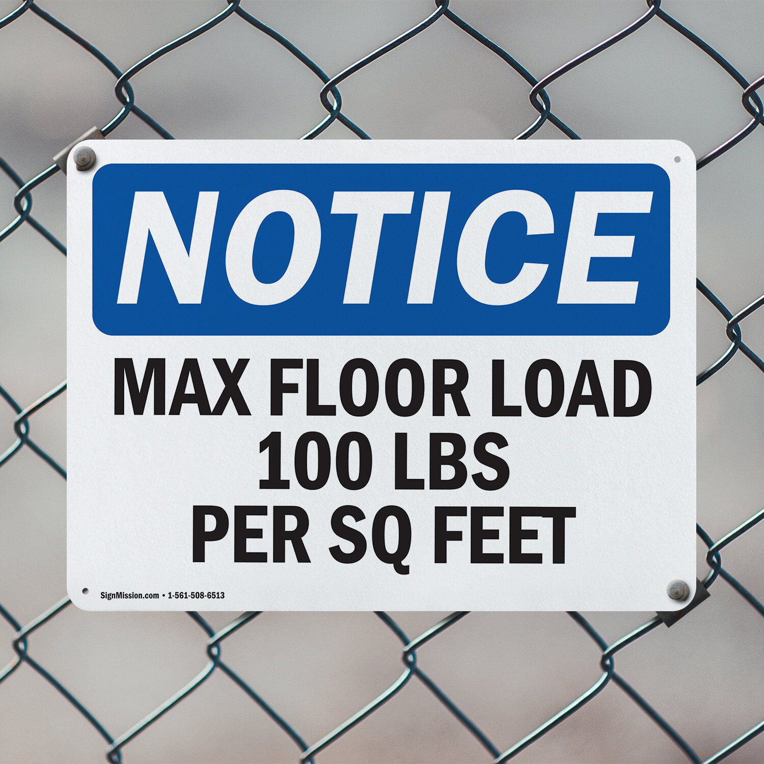 (2 Pack) Max Floor Load 100 Lbs Per Sq Foot OSHA Notice Sign Decal Metal Plastic