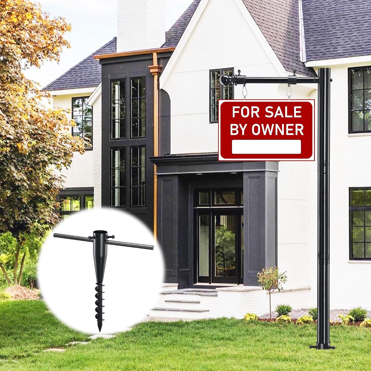 Real Estate Sign Post, 100 inch Realtor Yard Post for Sale 100&Prime;, black