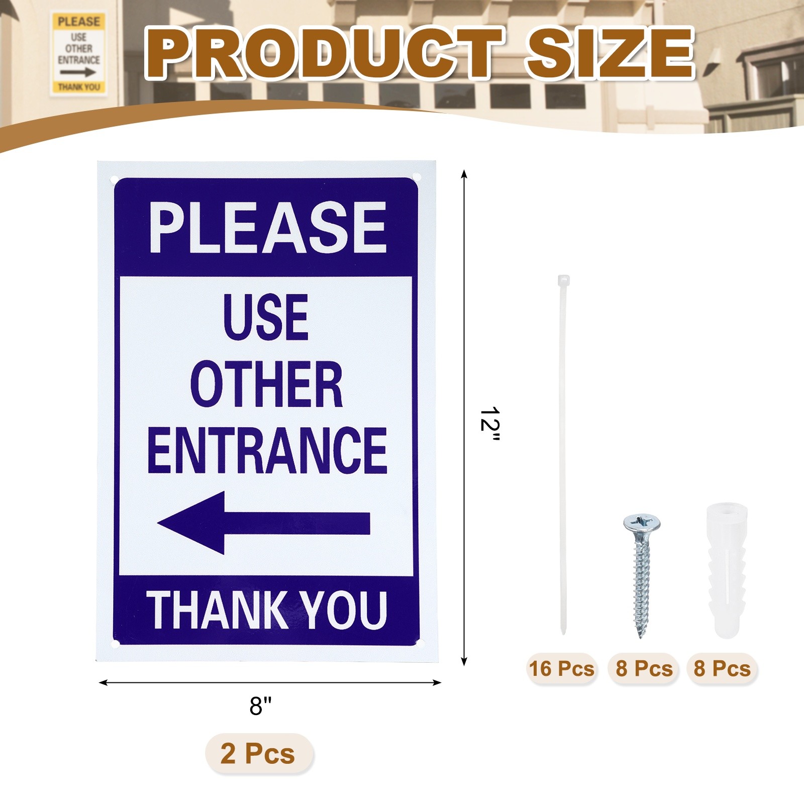 2 Pcs Please Use Other Entrance Thank You Sign, Left Arrow, Blue on White