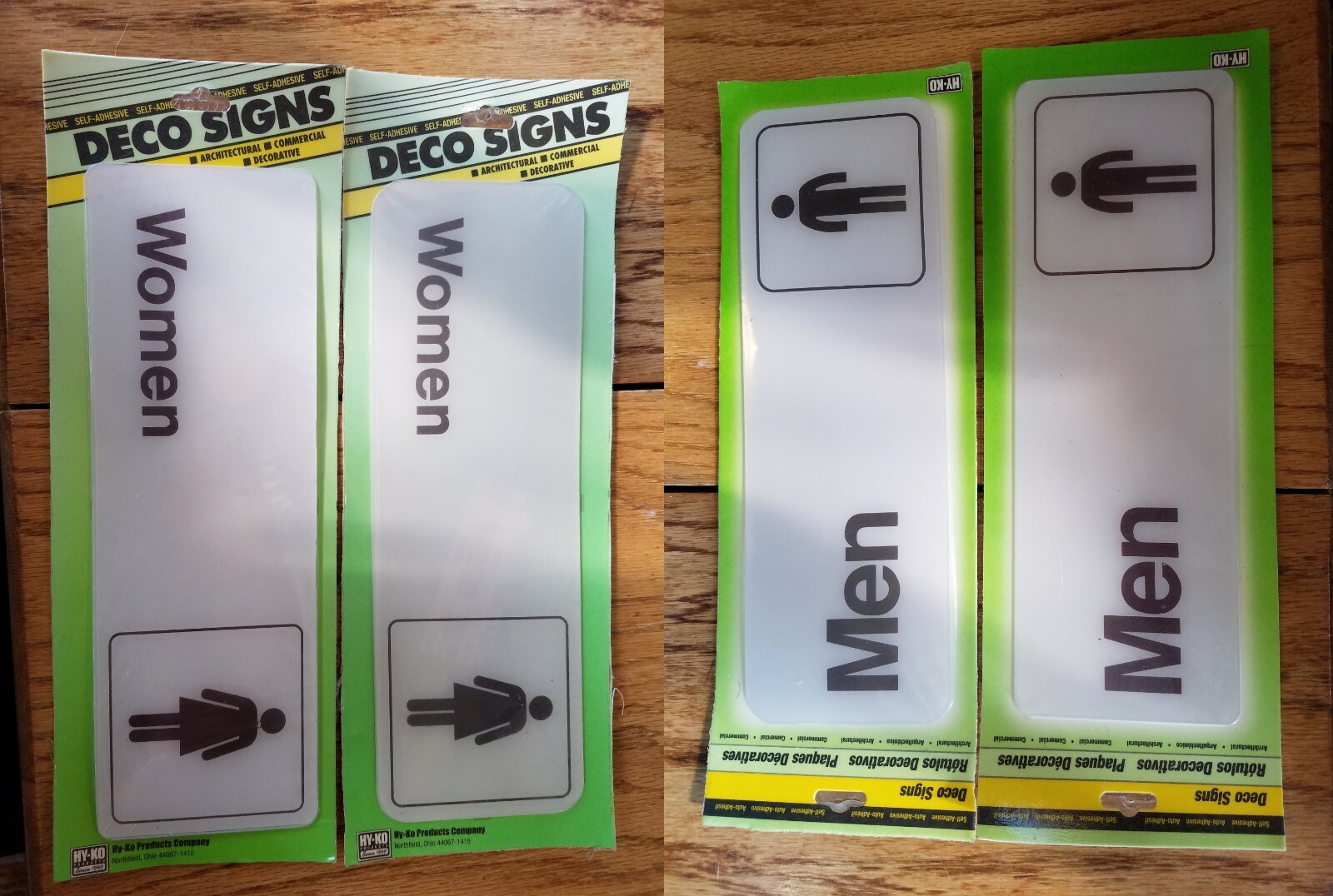 WOMEN / MEN restroom bathroom signs – self-adhesive – Deco Signs NEW! Lot of 2