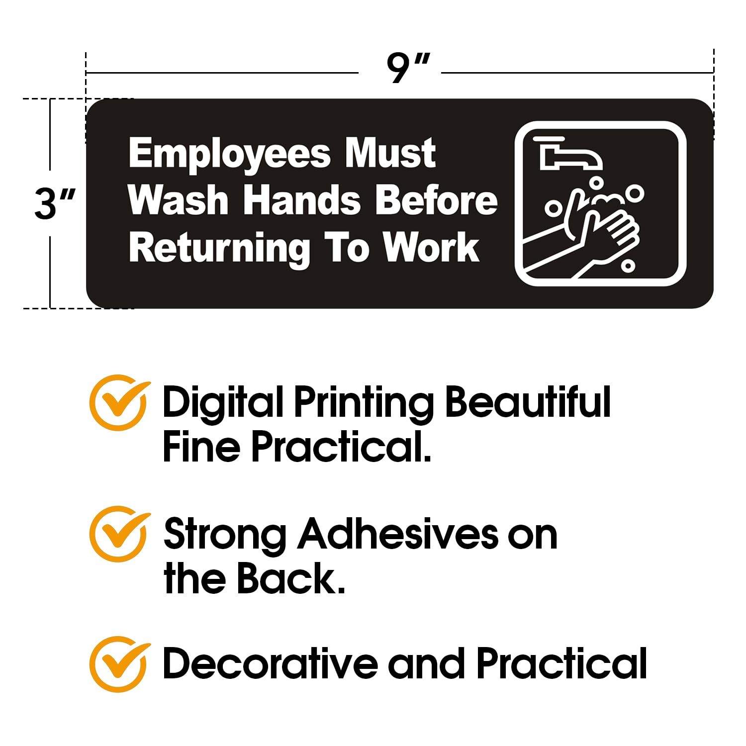 9×3 Inch Employees Must Wash Hands Sign Symbols Acrylic Plastic 4 PCS
