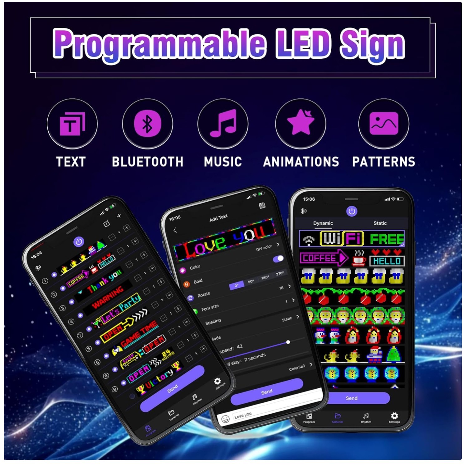 Customizable Car LED Display, Bluetooth Control, Waterproof