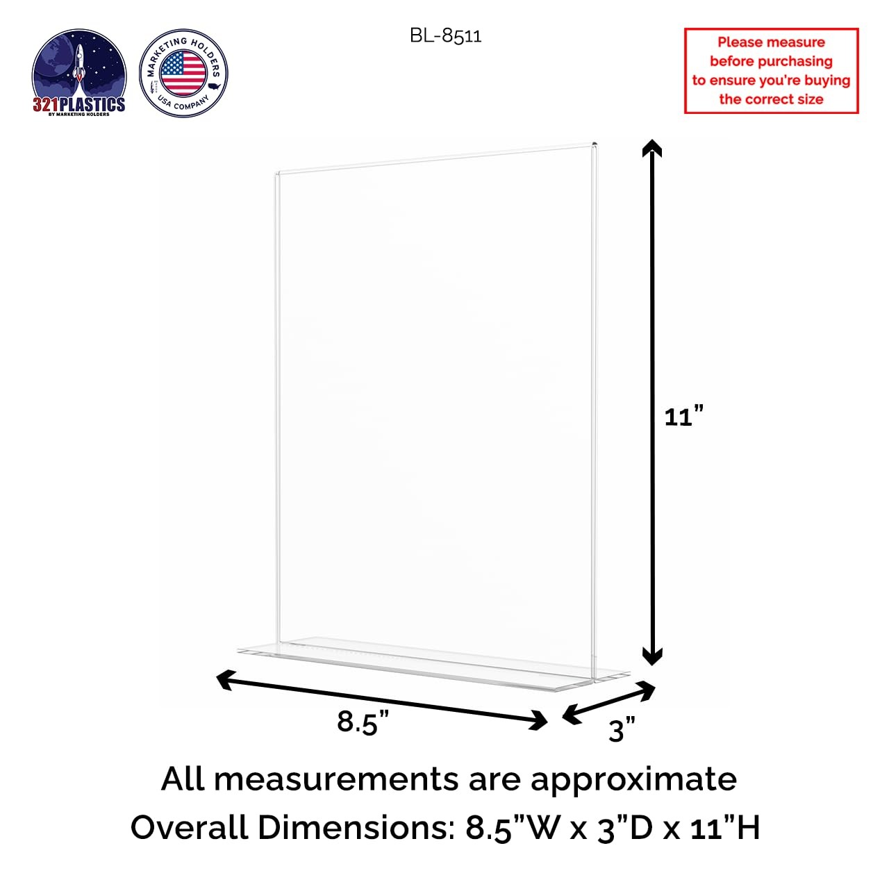 Marketing Holders Sign Holder for 8.5&Prime; x 11&Prime; Signs 8.5&Prime;w x 11&Prime;h, Clear