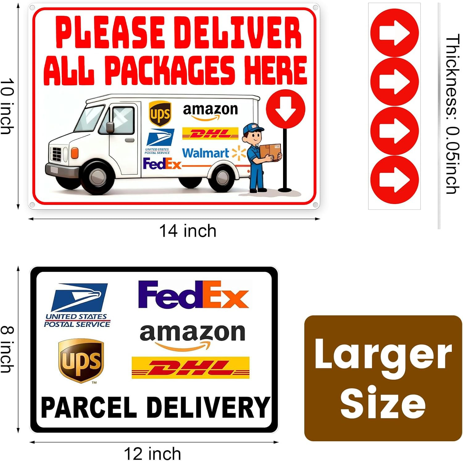 14 x 10 Inch Delivery Sign for Packages, Rust-Free Aluminum Metal Sign with Dire
