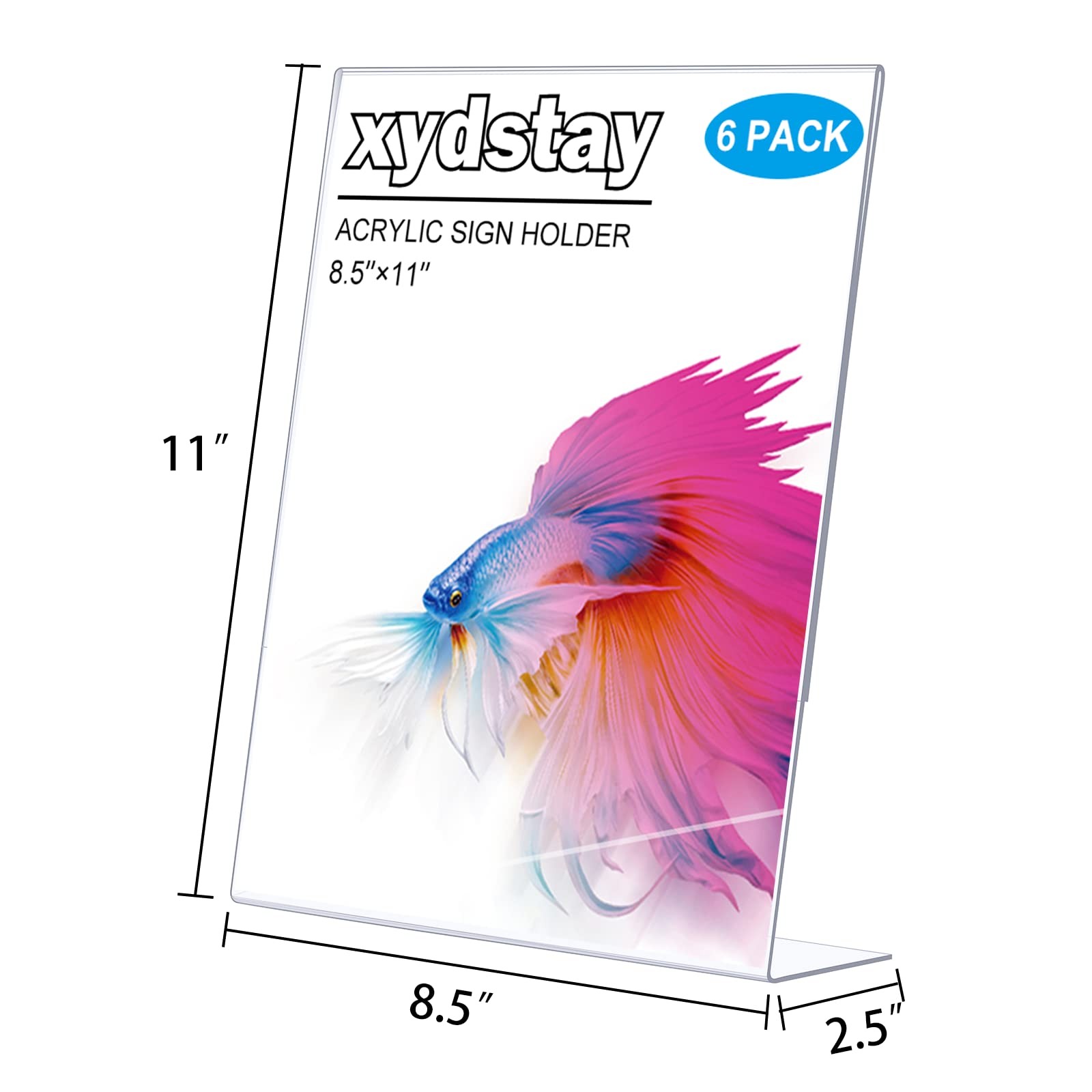 xydstay 6pack 8.5×11 Acrylic, L Shape Clear Plastic, Menu Holder,