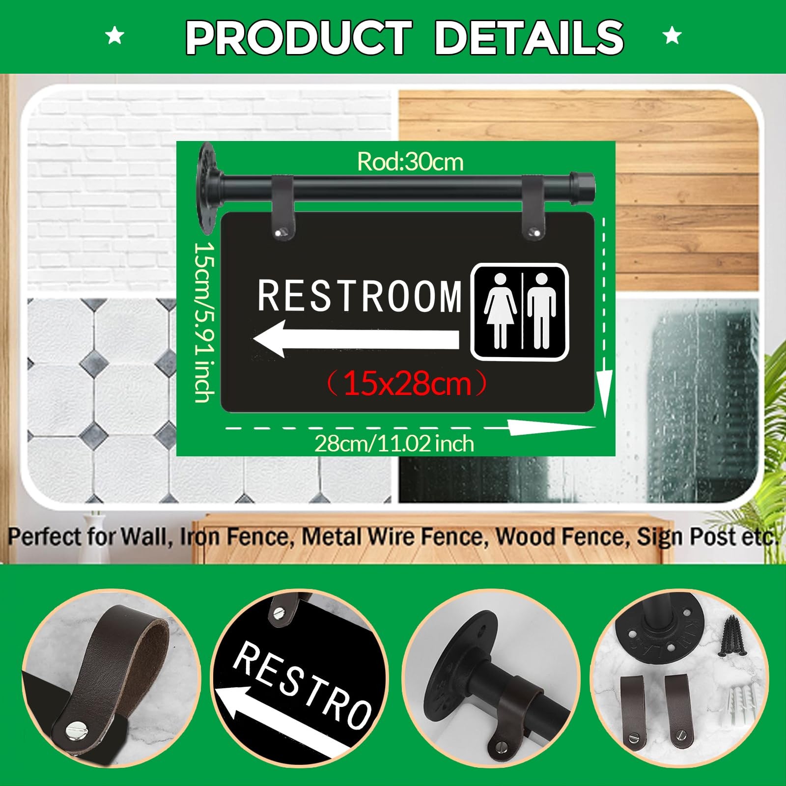 Double Sided Metal Restroom Sign for Business，11&Prime; x 6&Prime;，Unisex Bathroom Sign w…