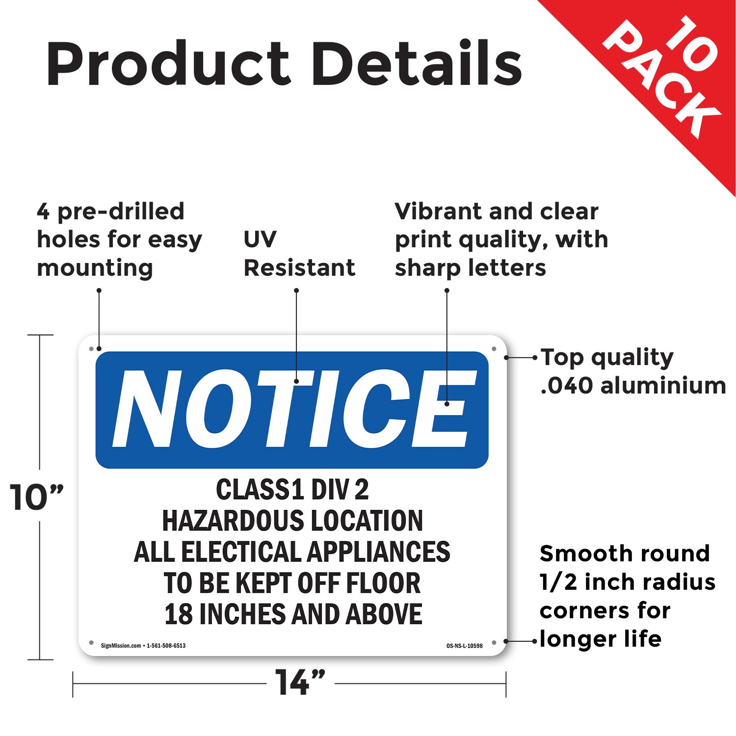 Class 1 Div 2 Hazardous Location All Electrical OSHA Notice Sign – 5 or 10 Pack