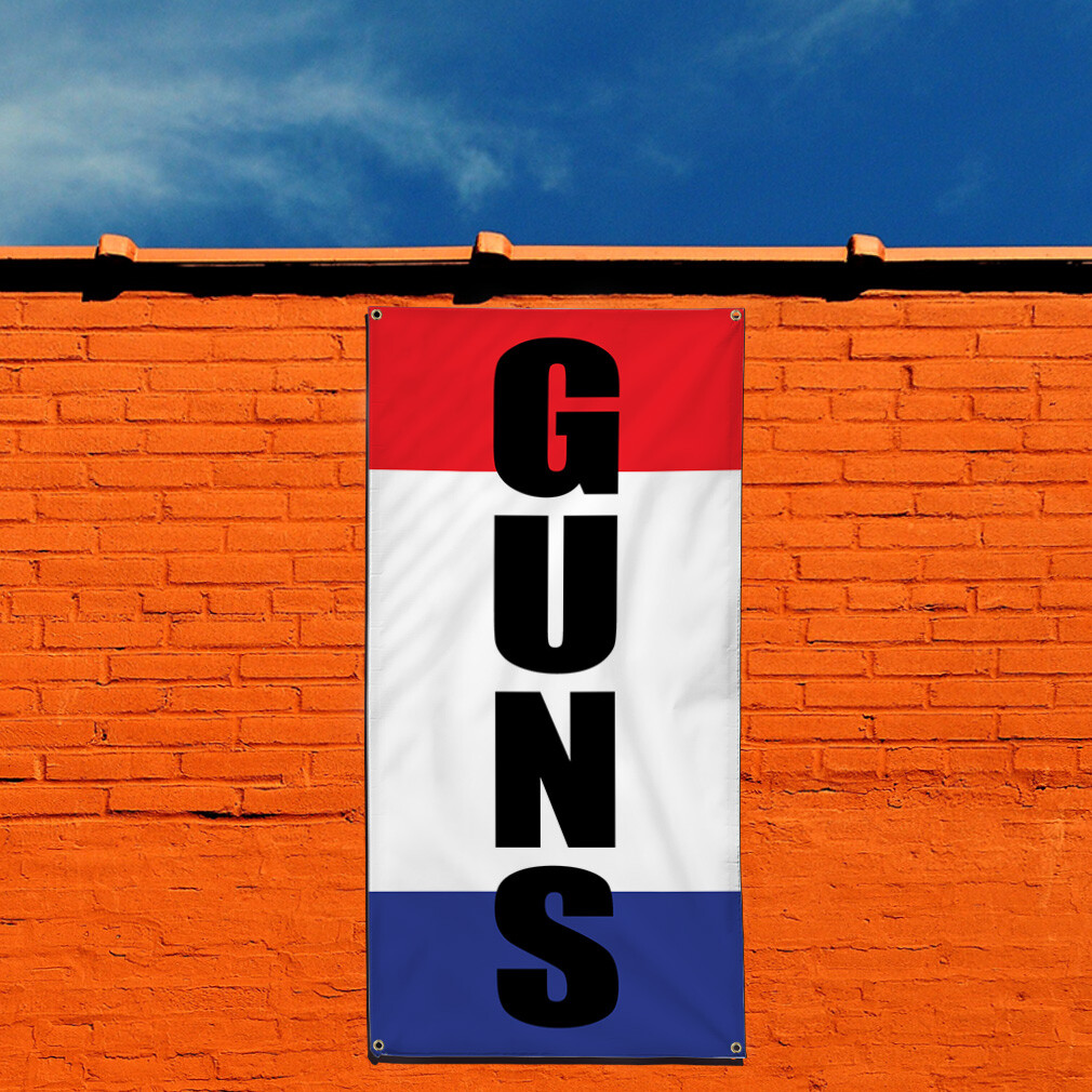 Vertical Vinyl Banner Multiple Sizes Guns Weatherproof Industrial Yard Signs