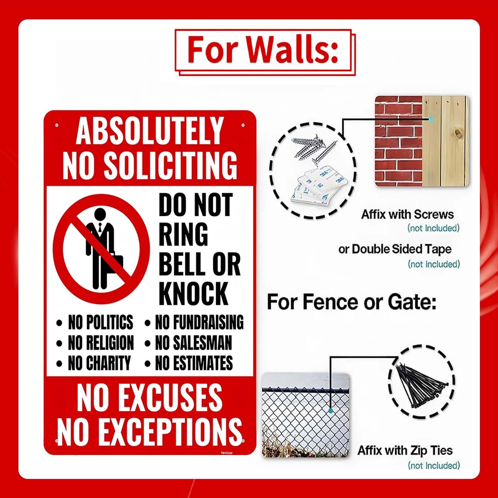 No Soliciting Sign 11.8×7.8&Prime; Weatherproof Aluminum Door Sign, Do Not Knock R…