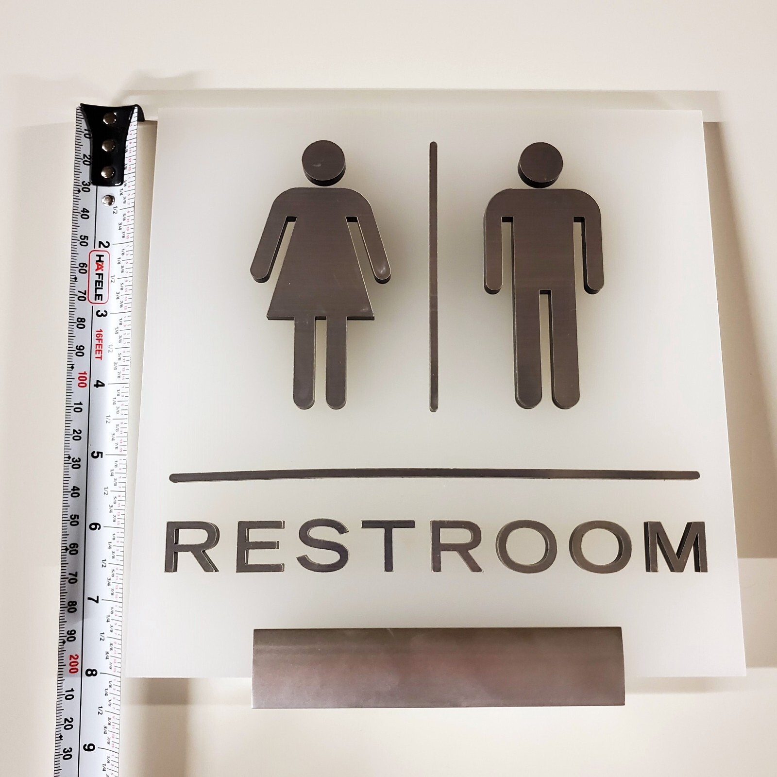 Frosted Acrylic 3D Brushed Chrome Unisex Restroom Sign 8×8&Prime; w/Mount MADE IN USA!