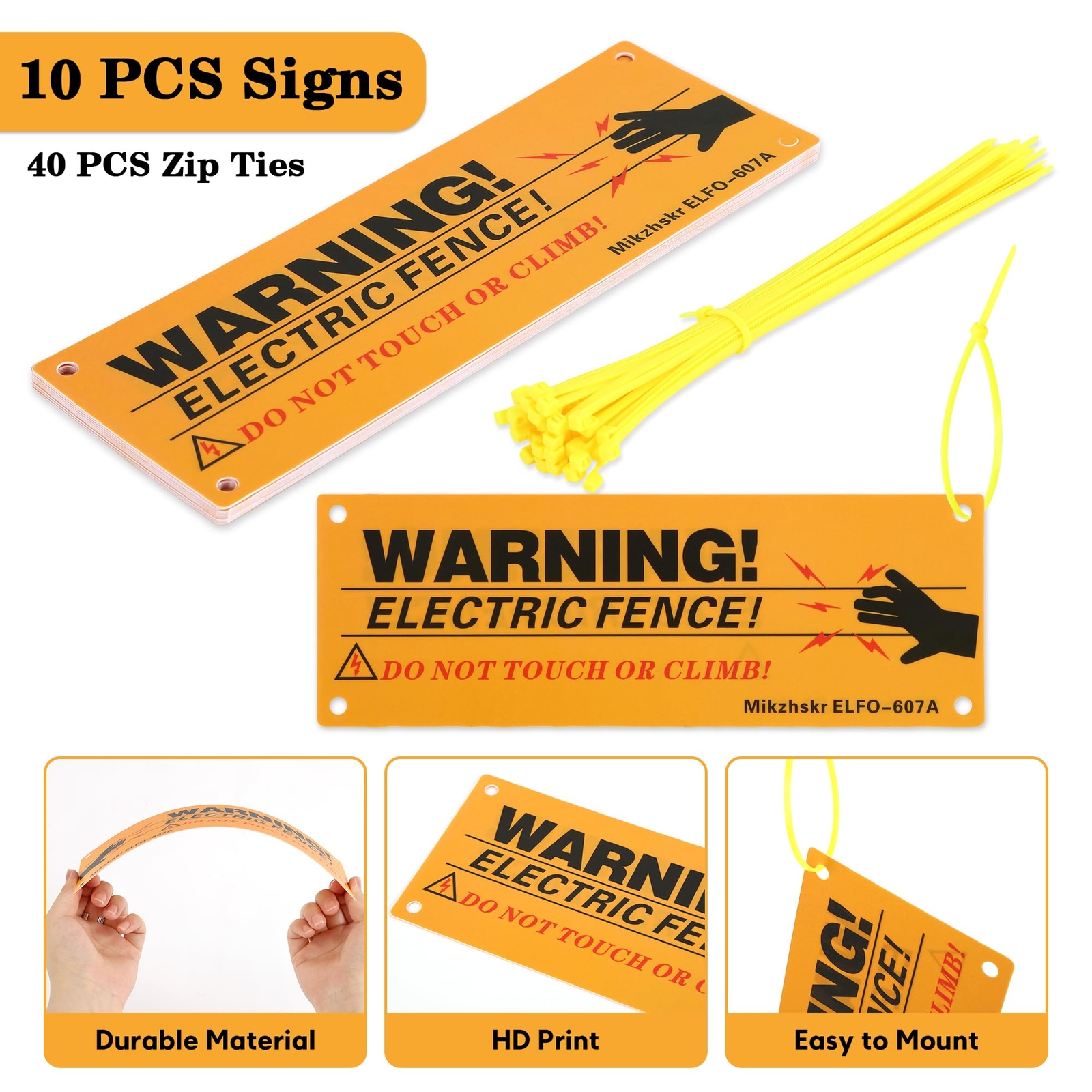 10 Pcs Plastic Electric Fence Caution Warning Signs for Farm Home