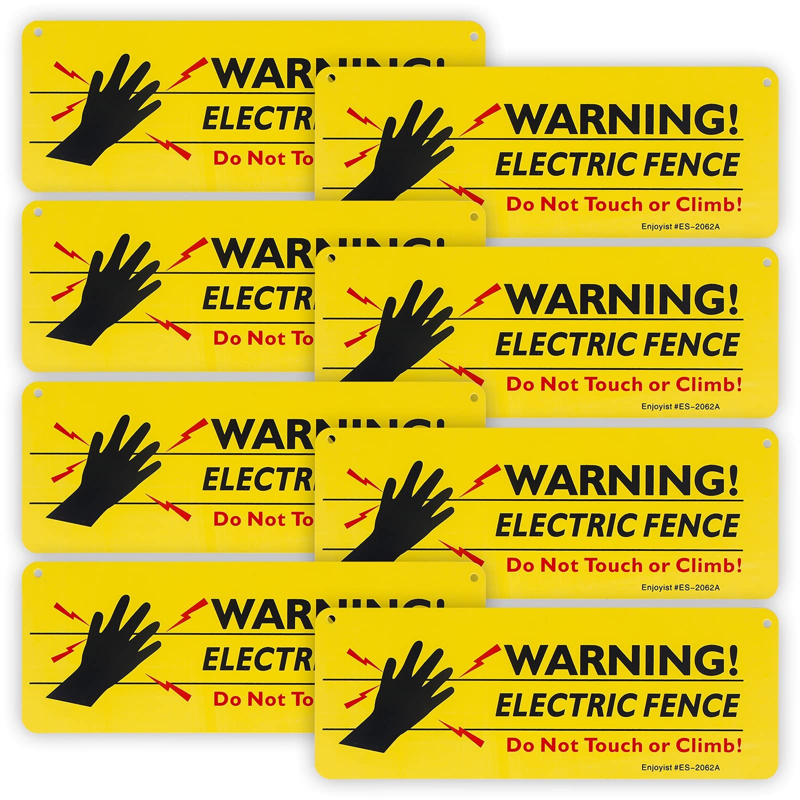 8-Pack Warning Electric Fence Safe Sign, 10&Prime;x 3.5&Prime; Plastic Sign