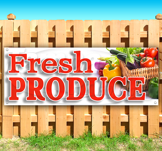 FRESH PRODUCE Advertising Vinyl Banner Flag Sign 15&Prime; 18&Prime; 20&Prime; 24&Prime; 30&Prime; 48&Prime; 52&Prime;