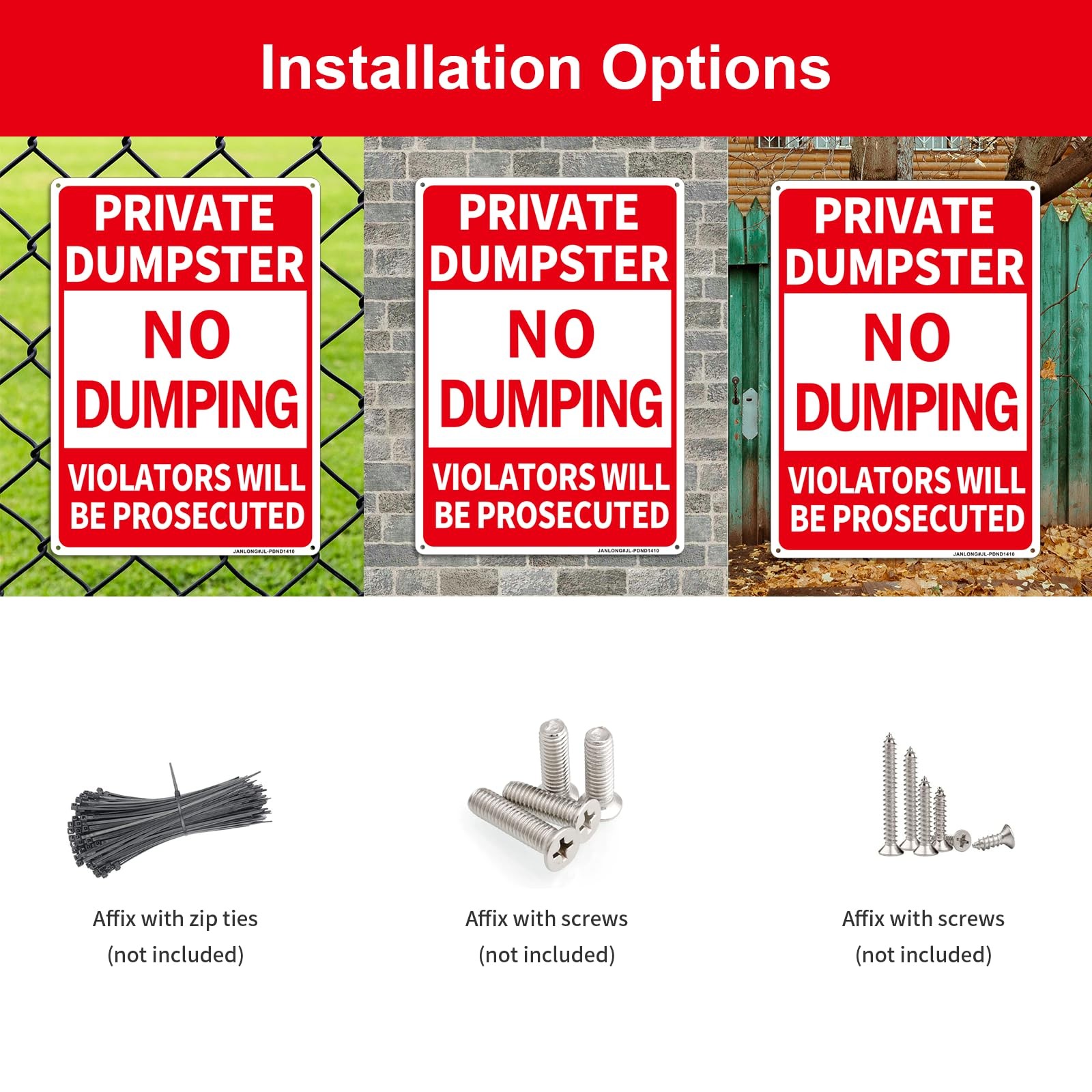 2 Pack Private Dumpster- No Dumping Sign, 14&Prime;x 10&Prime; Aluminum,Violators Will Be Pr