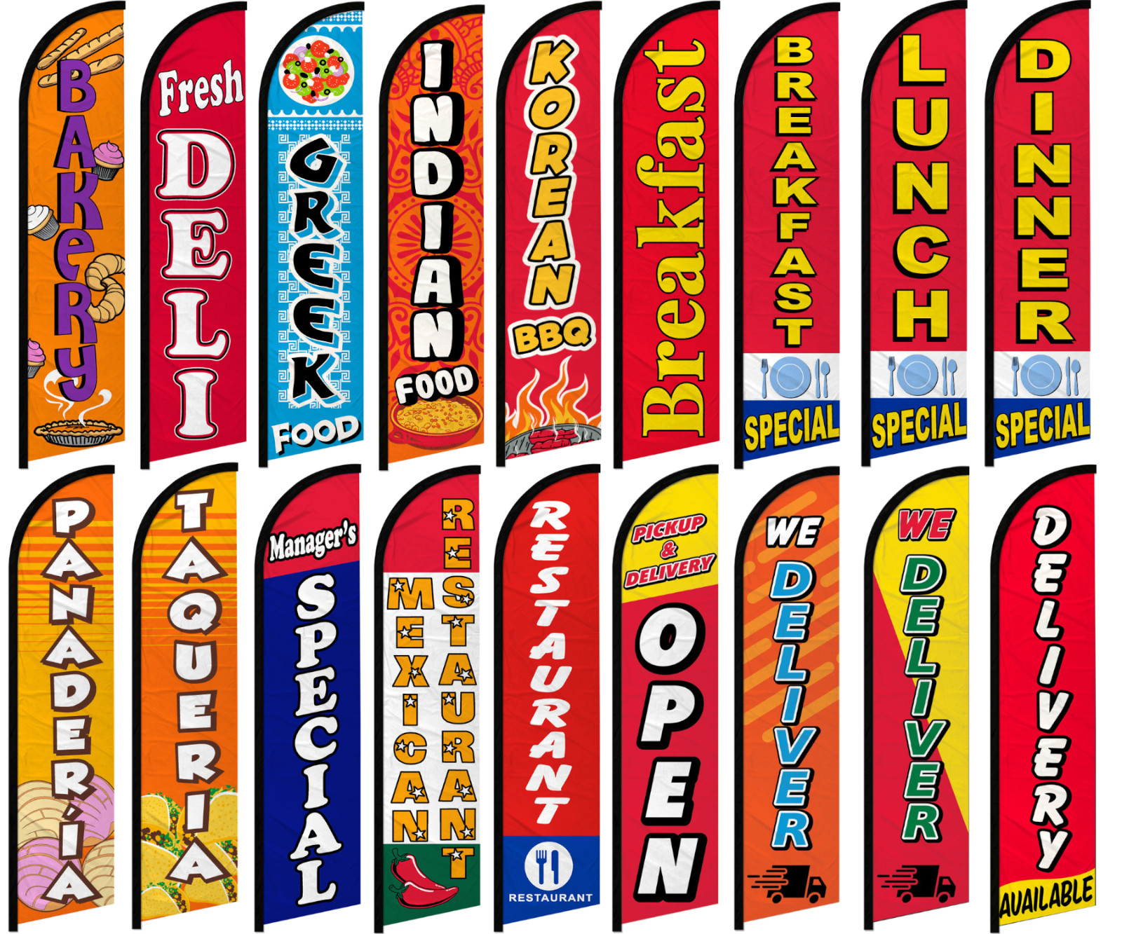 Restaurant Full Curve Windless Swooper Flag Specials Delivery