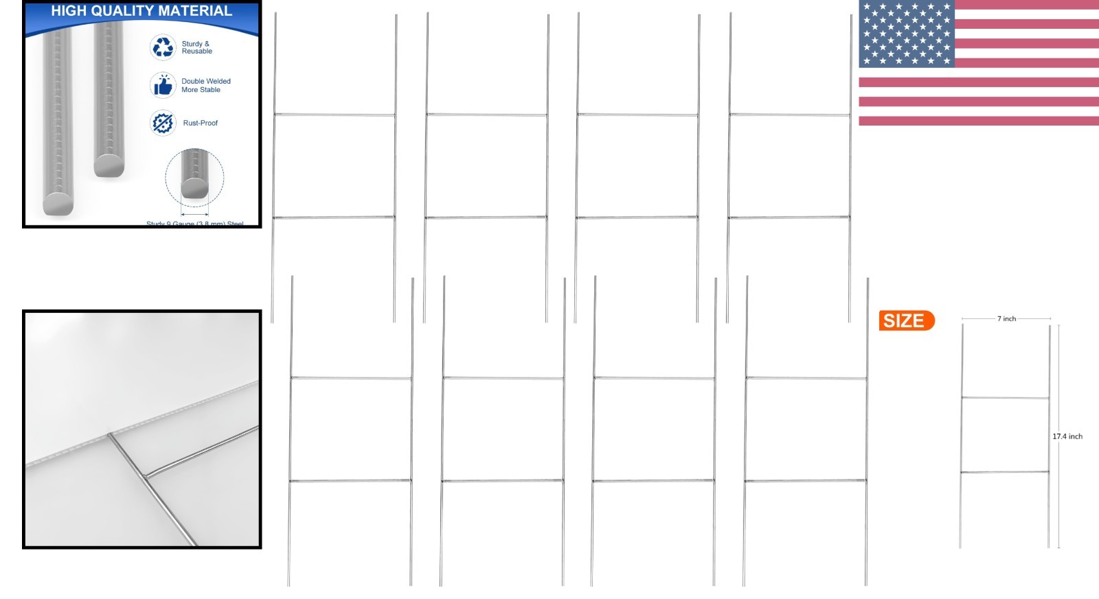 8 Heavy Duty H Frame Sign Stakes: Waterproof and Wind Resistant 17.4 » x 7 »