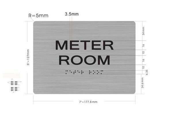 Meter Room Sign With Braille and Raised Letters (Aluminum, Silver, Size 5X7)