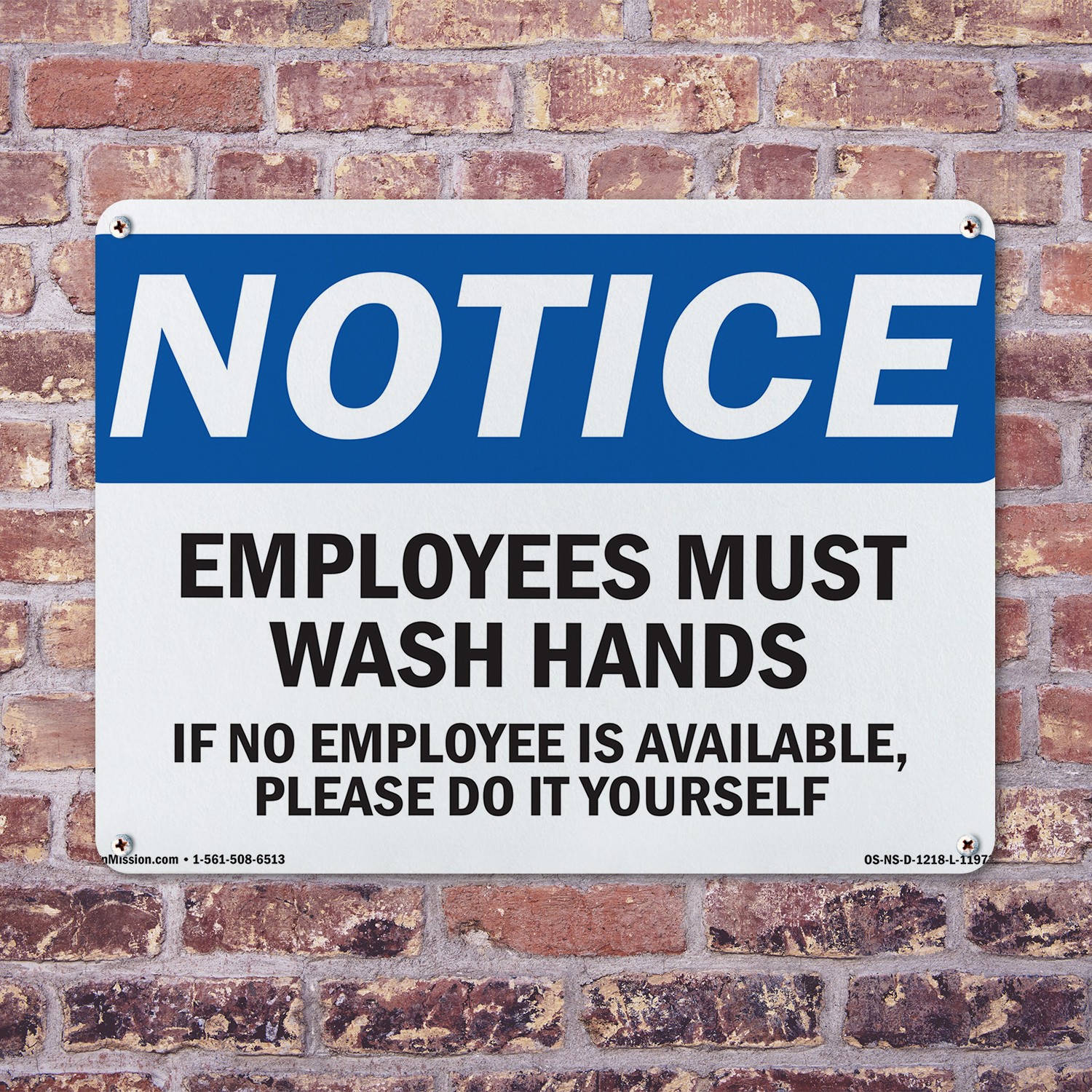 Employees Must Wash Hands If No Employee OSHA Notice Sign, Decal 5 or 10 Pack