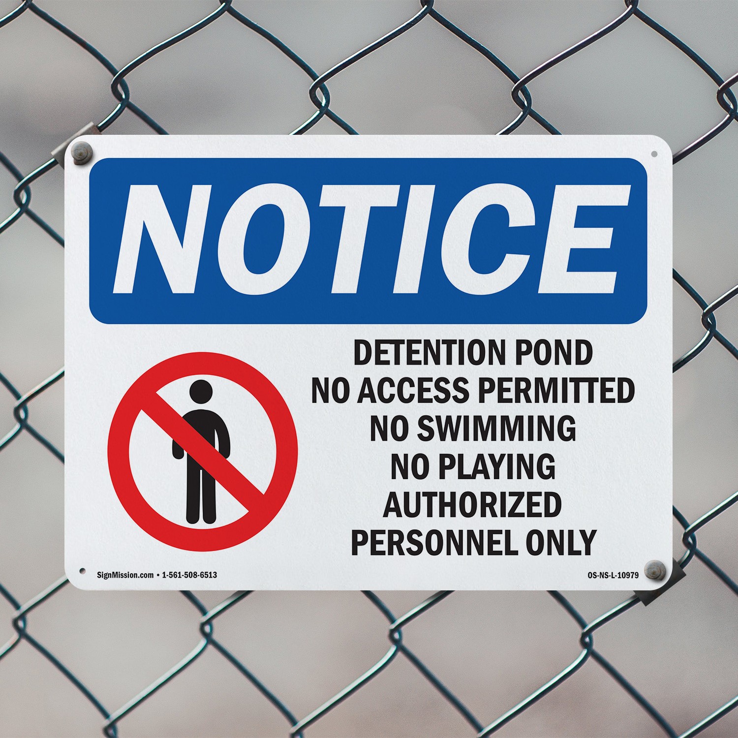 Detention Pond No Access Permitted OSHA Notice Sign Metal, Decal – 5 or 10 Pack