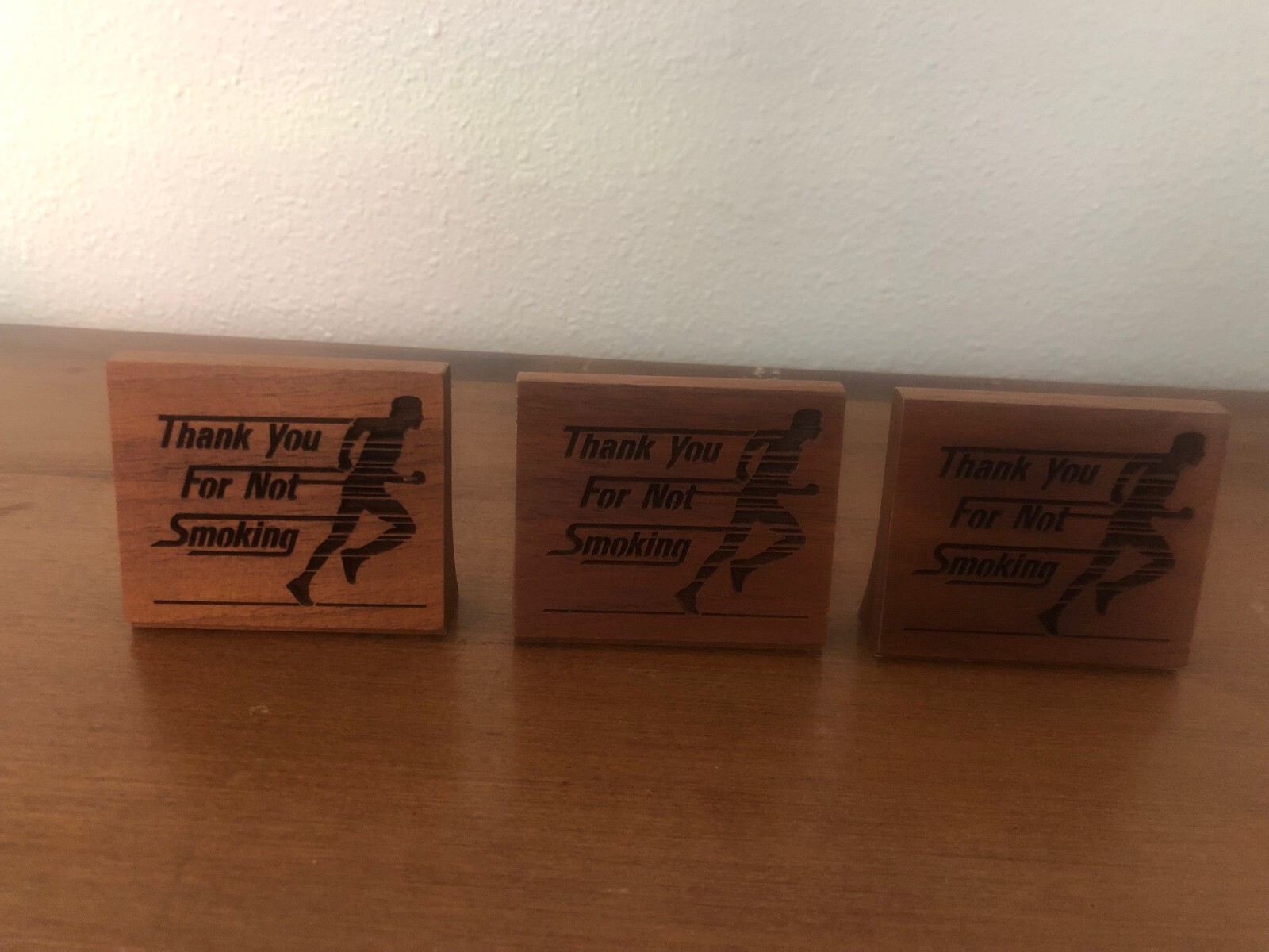 Vintage set of 3 Thank You For Not Smoking laser craft wooden