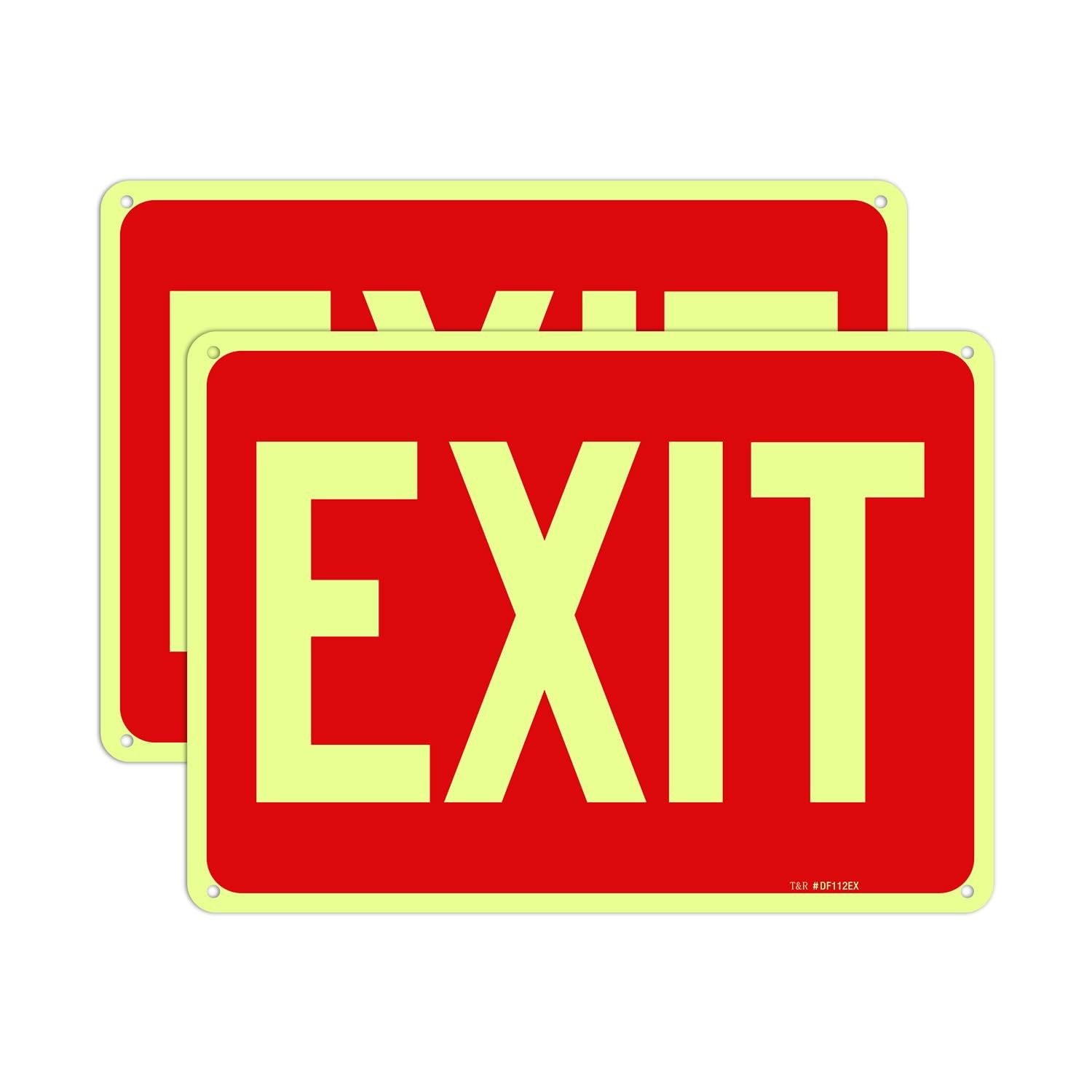 Exit Sign – 2 Pack – 10 x 7 Inches Rust Free .040 Aluminum Glow-In-The-Dark -…