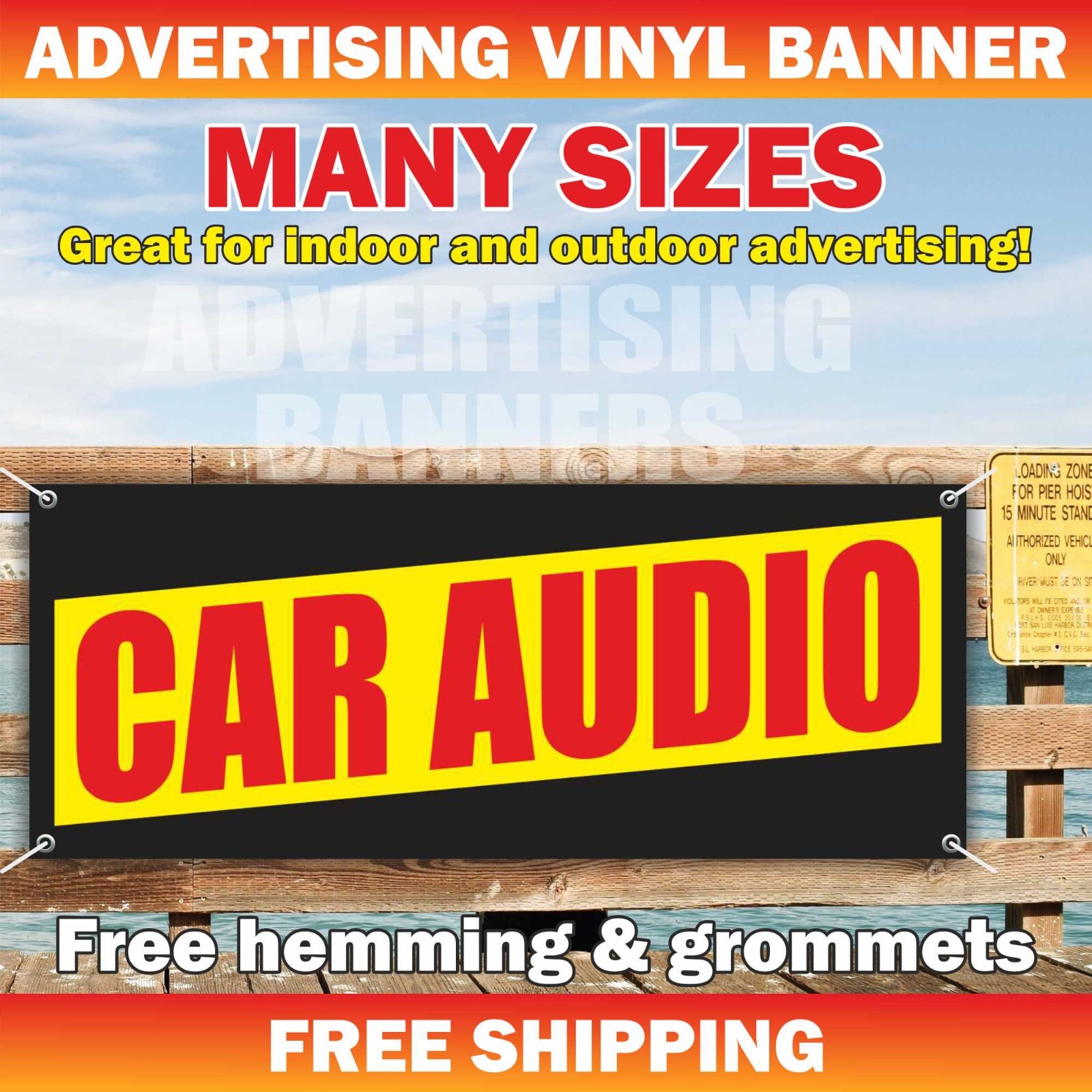 CAR AUDIO Advertising Banner Vinyl Mesh Sign Stereo Speakers Service Auto Sound