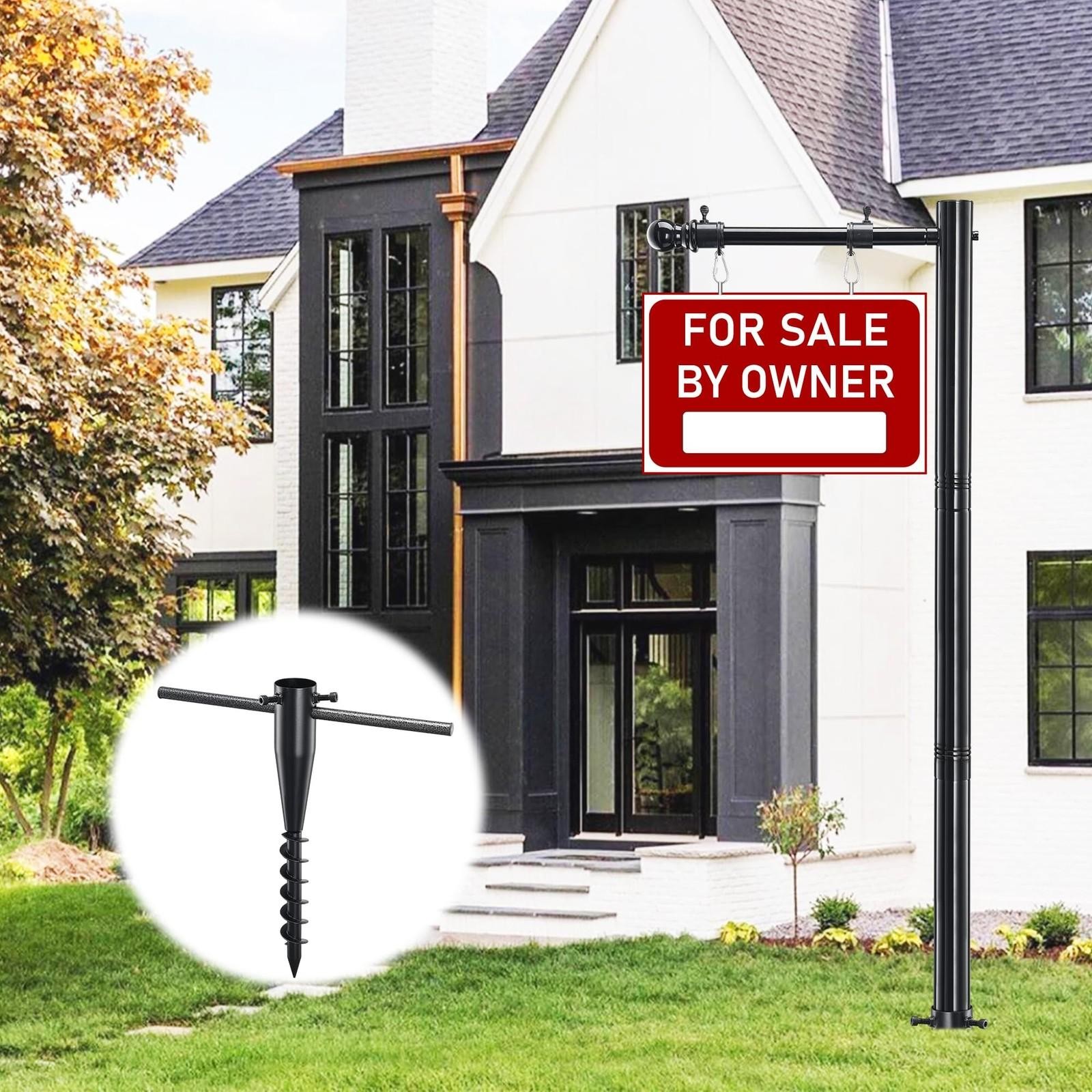 Real Estate Sign Post, 100 Inch Realtor Yard Post for Sale 100&Prime;, Black