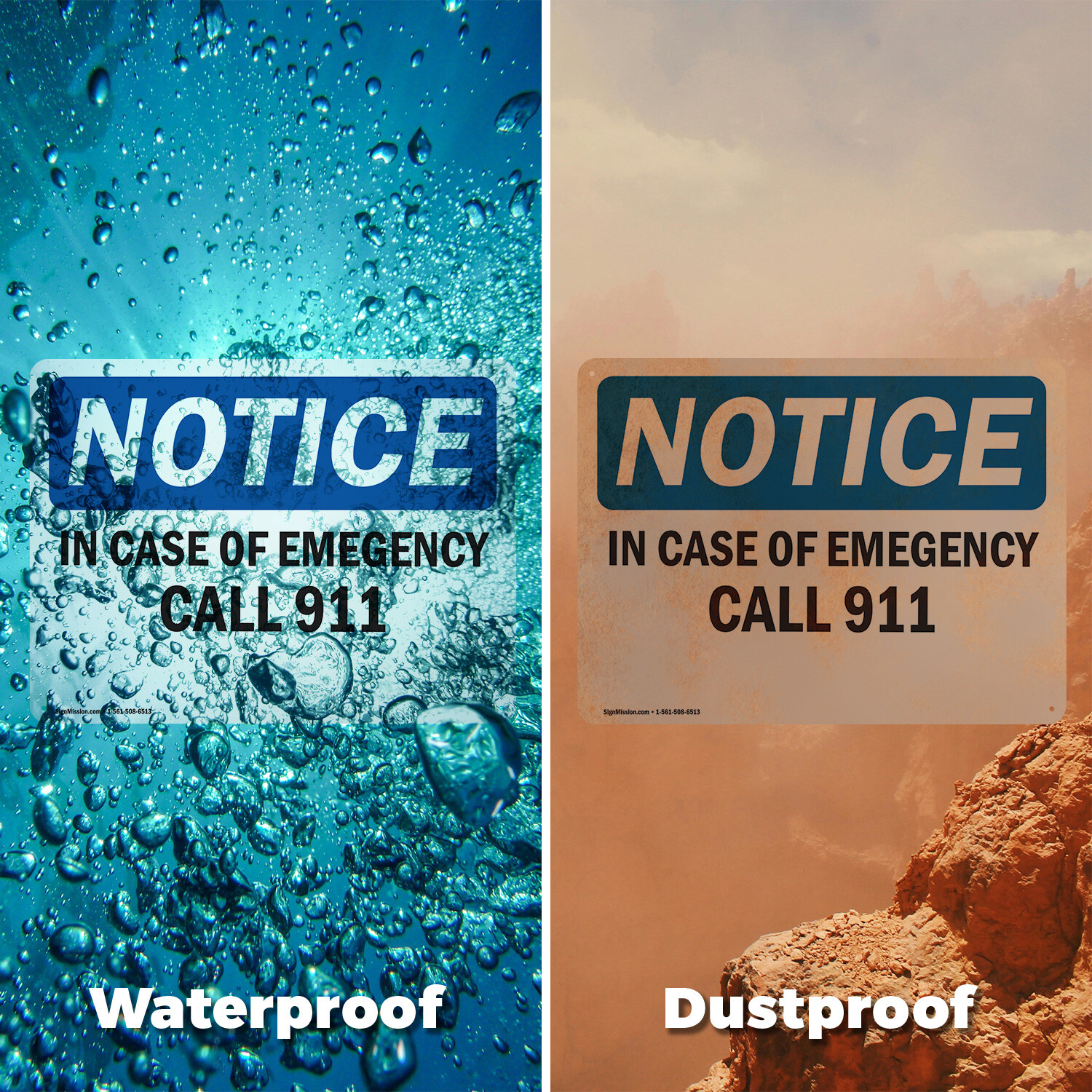 (2 Pack) In Case Of Emergency Call 911 OSHA Notice Sign Decal Metal Plastic