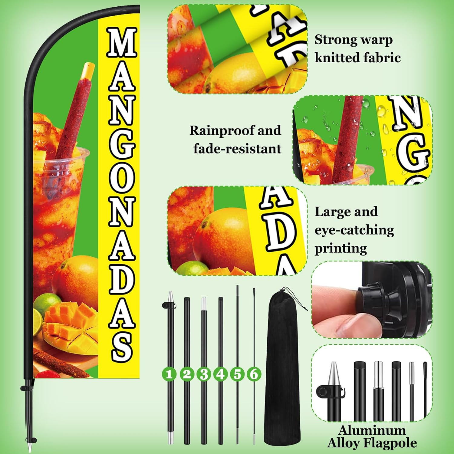 2 Pack Mangonadas Feather Flag 7 Ft Advertising Swooper Flag Sign Windless Mango