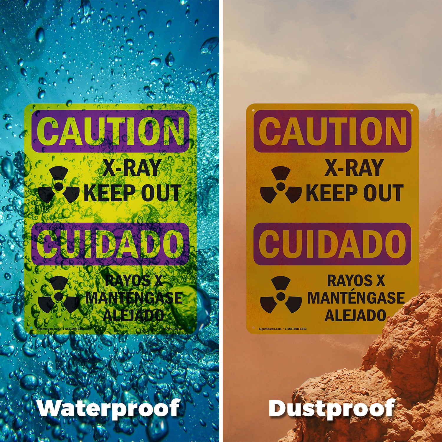 X-Ray Keep Out Bilingual OSHA Caution Radiation Sign Or Decal – 5 or 10 Pack