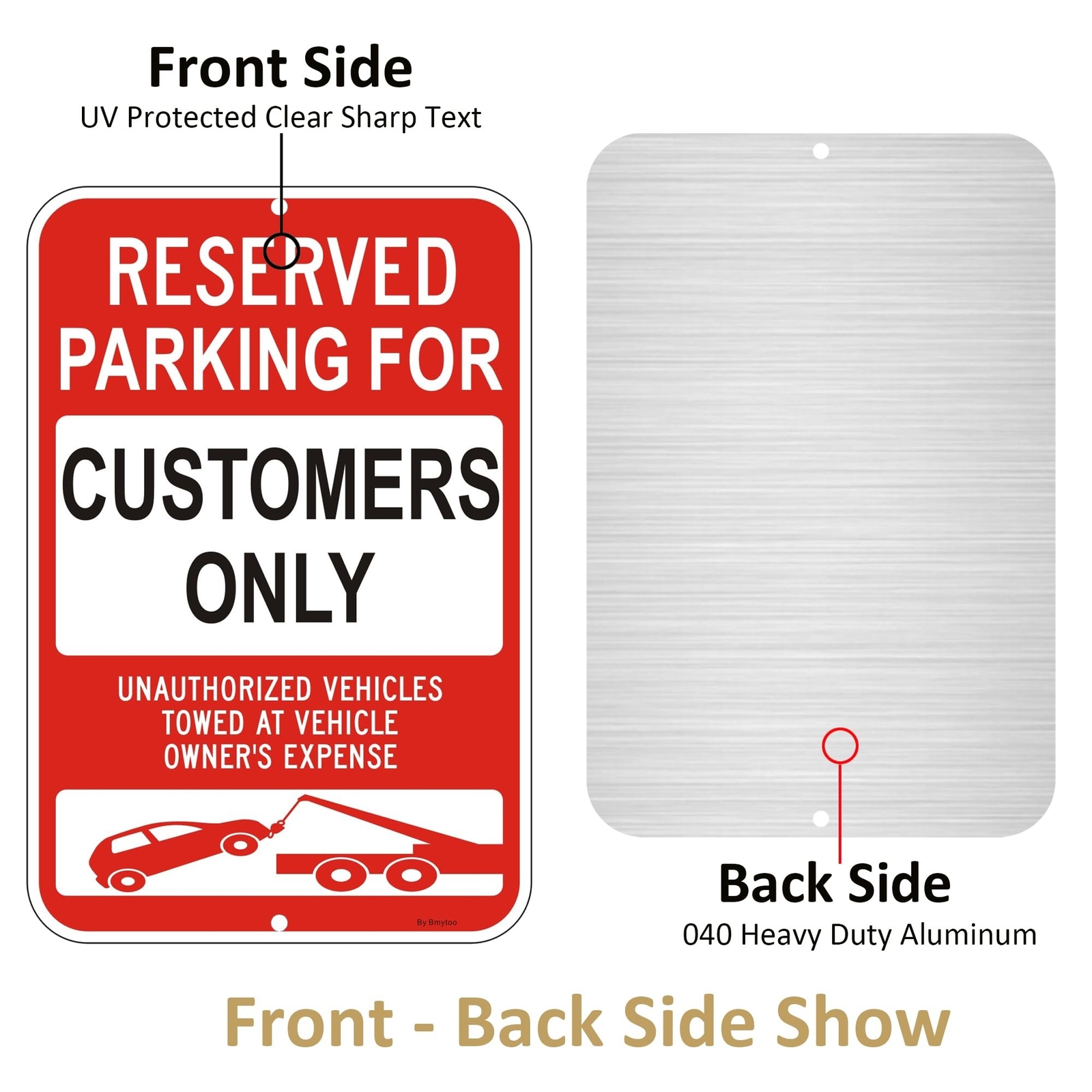 2 Pack Reserved Parking For Customers Only Sign, 18&Prime; x 12&Prime; Unauthorized Vehic…
