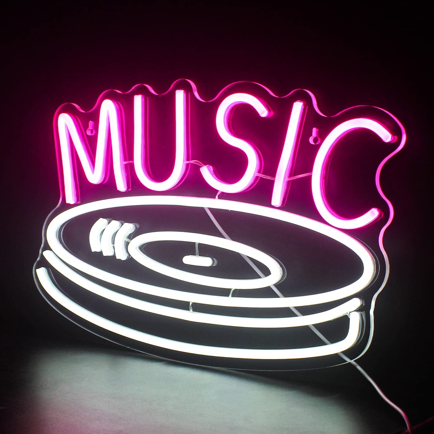 Music Record Neon Sign Pink White Led Neon Light Signs for Wall Decor Usb Lig…