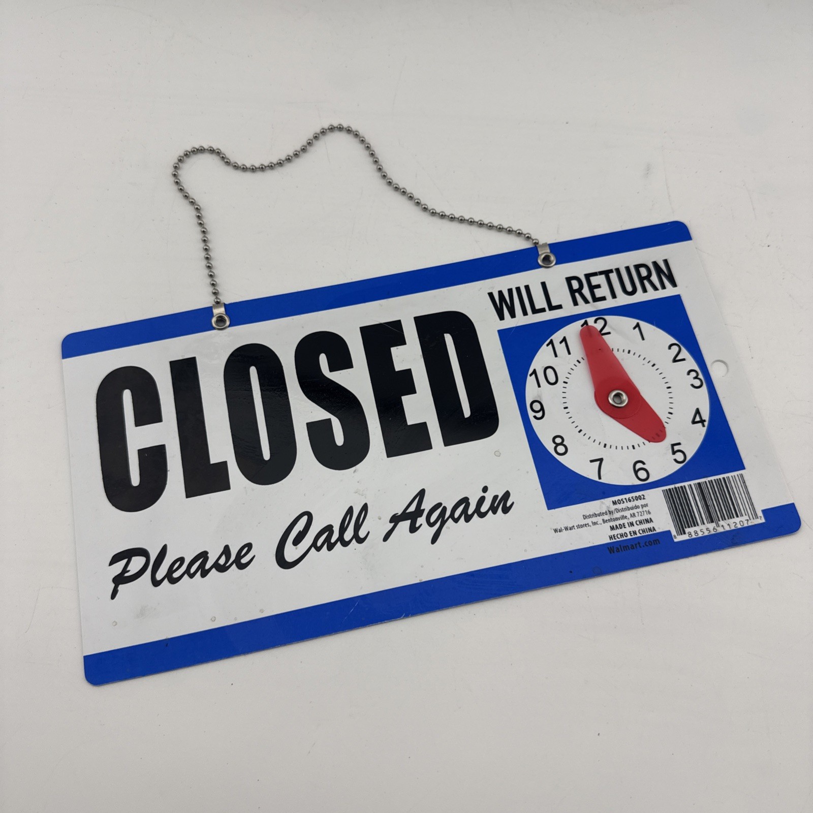 Cosco Open Closed Will Return Sign 11.5 x 6 Hanging Chain