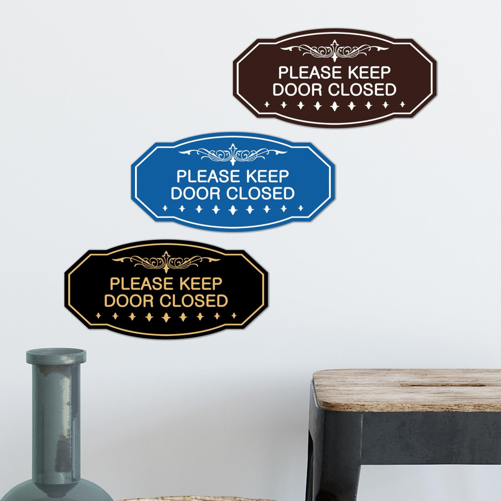 Victorian Please Keep Door Closed Sign (Black /Gold) – Small 3&Prime; X 6&Prime;