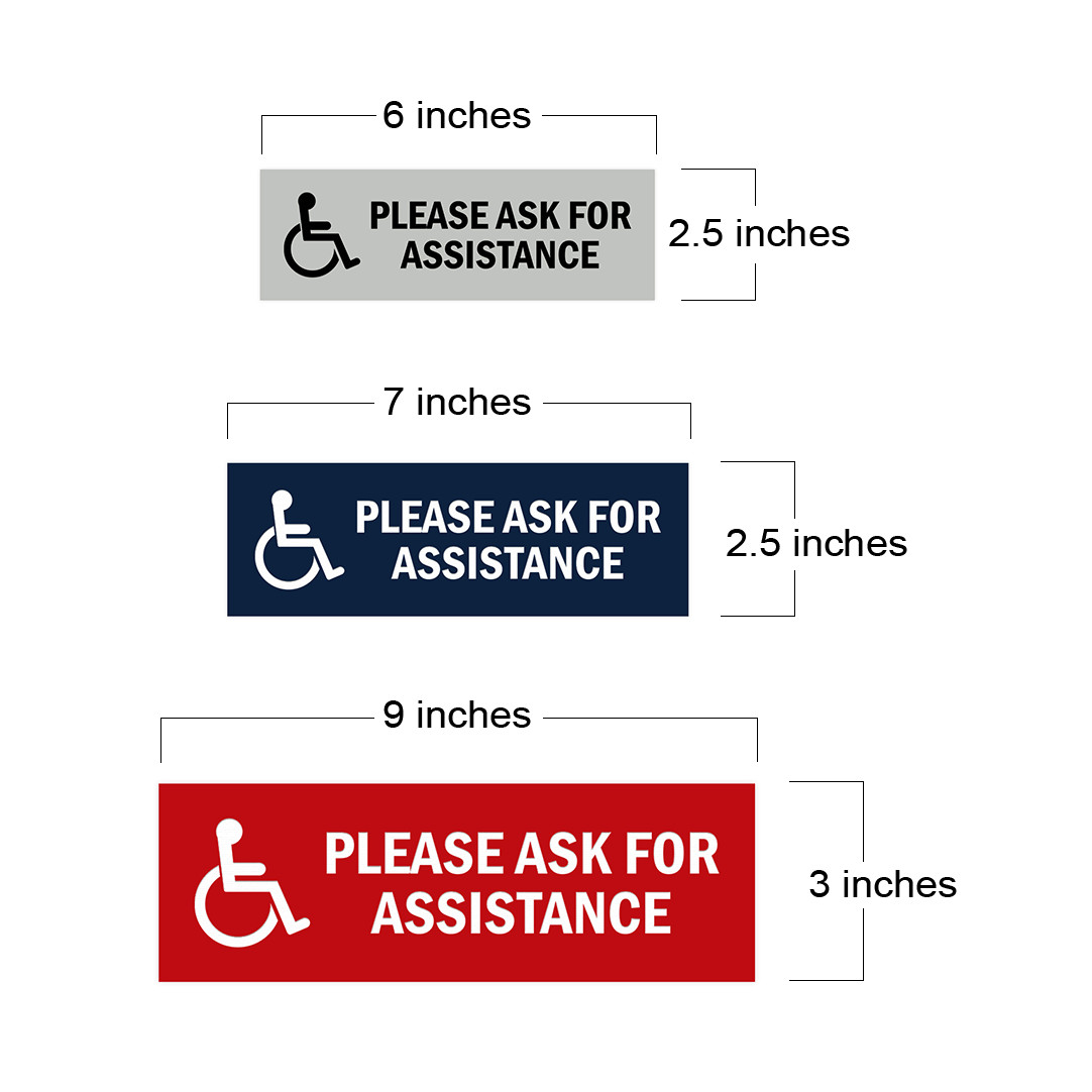 Basic Wheelchair Please Ask For Assistance Sign (Blue) – Large 3×9&Prime;