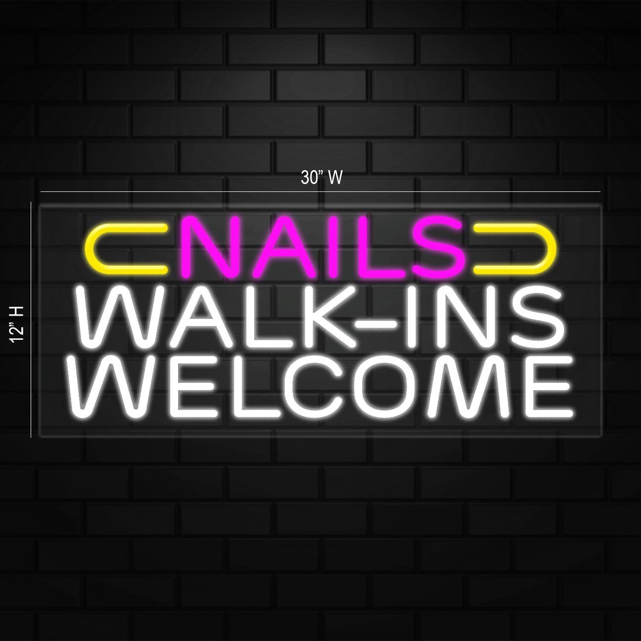 Nails Walk-ins Welcome Sign for Biz Displays | LED Flex Neon | 30&Prime;W x 12&Prime;H x 1&Prime;D