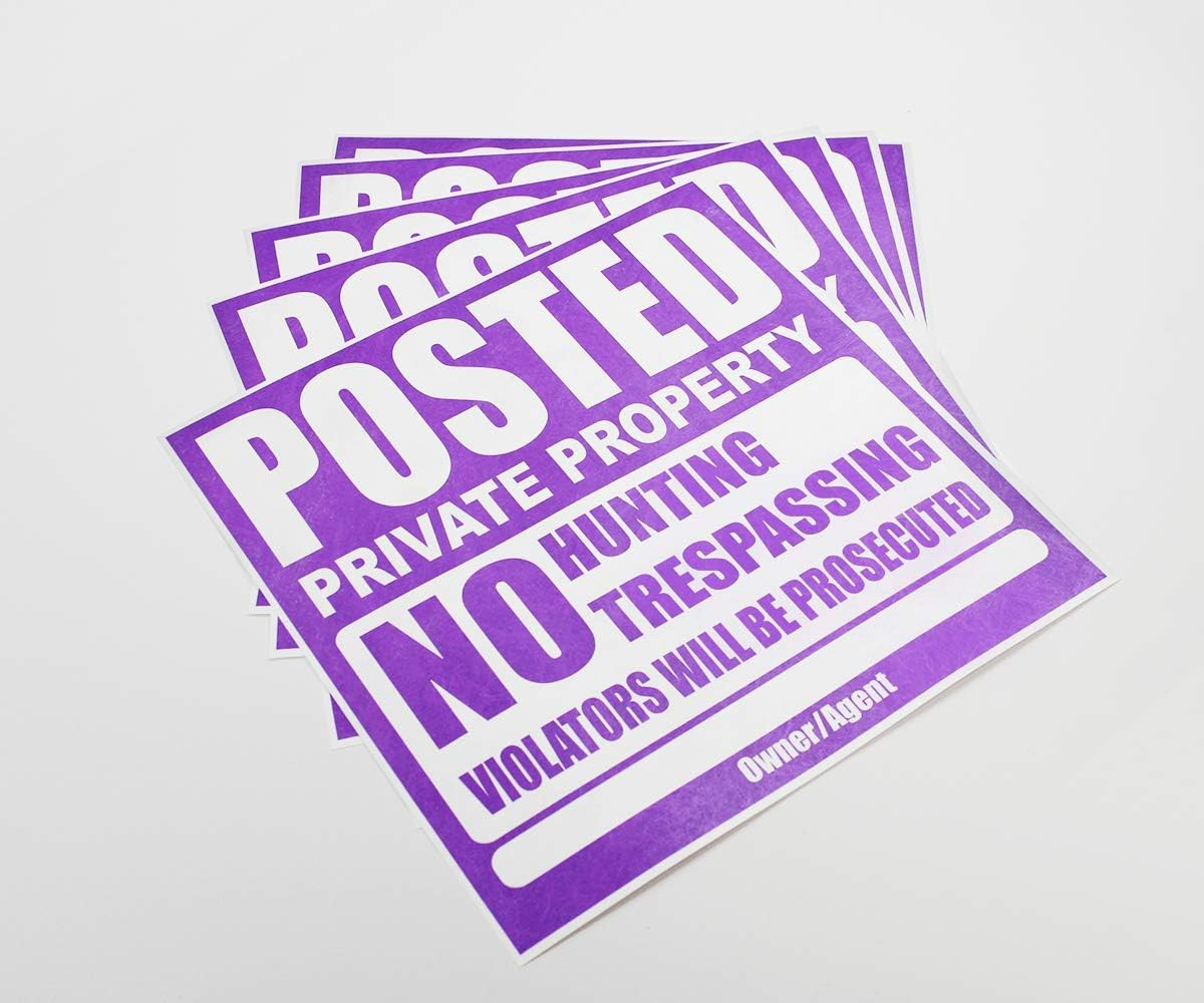25 Pack Posted Private Property Sign 11&Prime;x11&Prime; Tyvek No Trespassing Hunting Purple