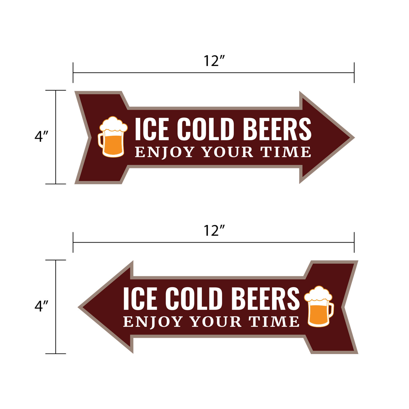 Arrow Shape Ice Cold Beers Enjoy Your Time 12×4&Prime; Wall or Door Sign