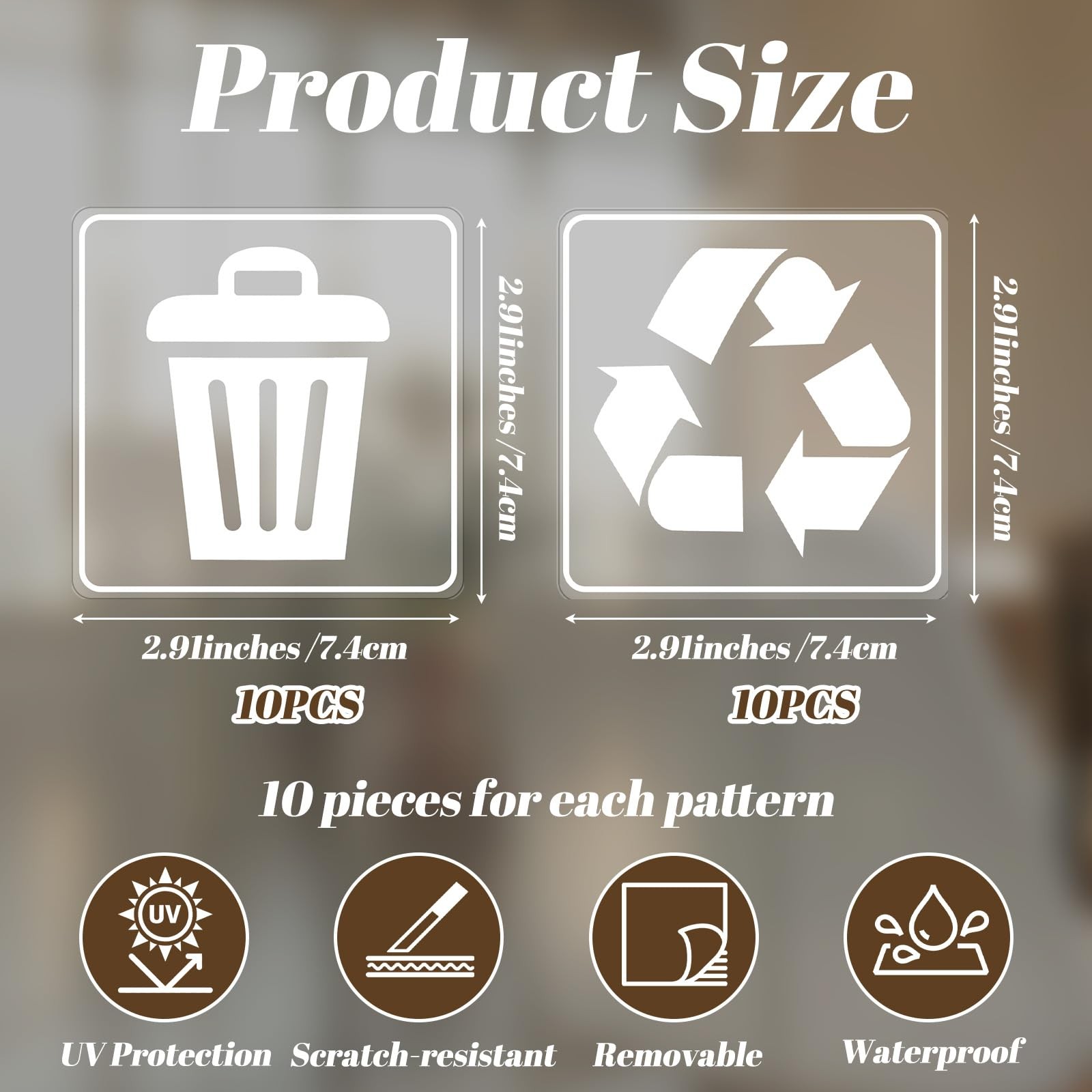 20 Pack 3×3 Inches Trash and Recycle Stickers, Clear Weatherproof Self Adhesi…