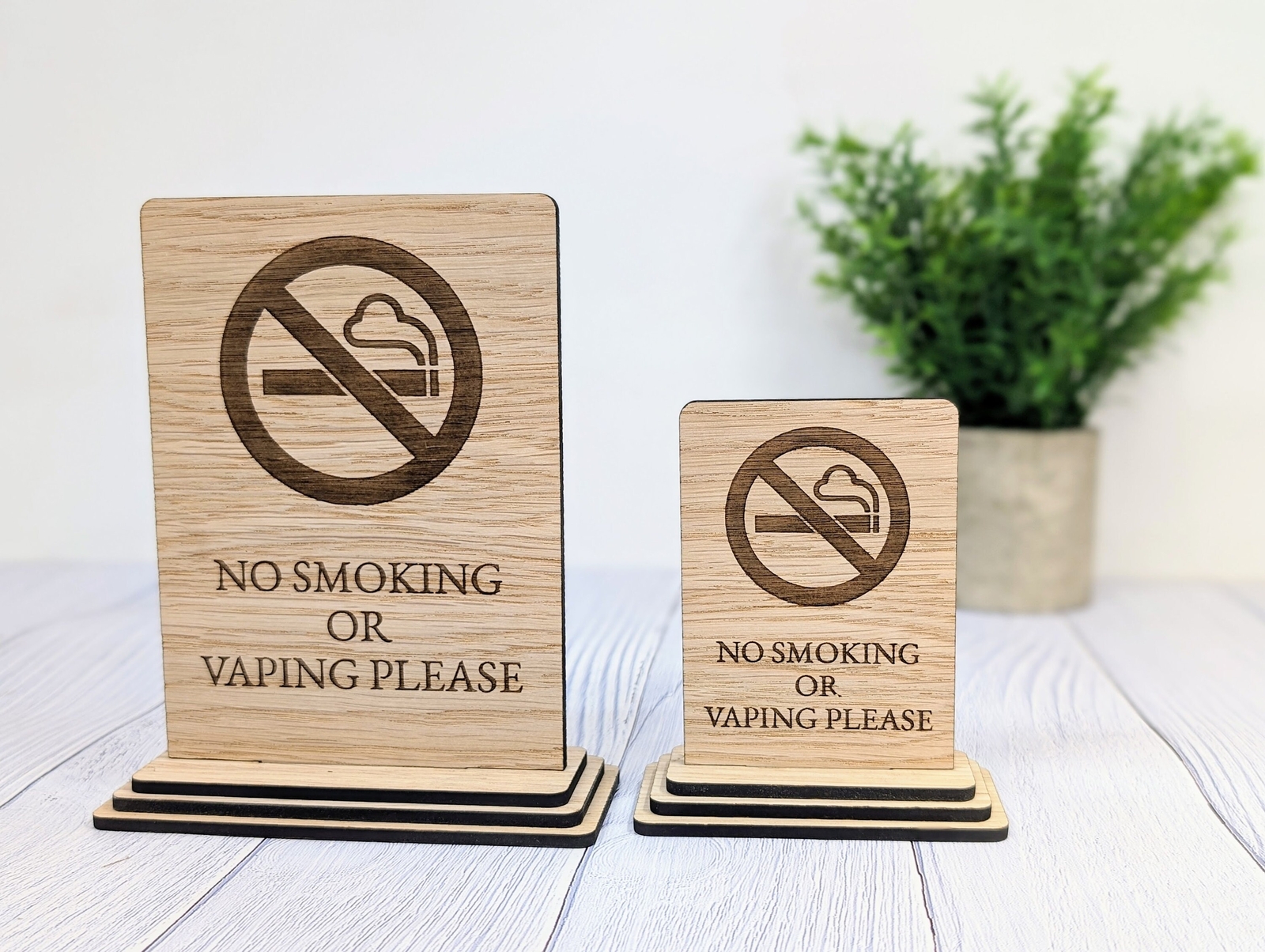 No Smoking Sign Freestanding | No Vaping Wooden Table Sign | Cafe Pub Hotel Oak