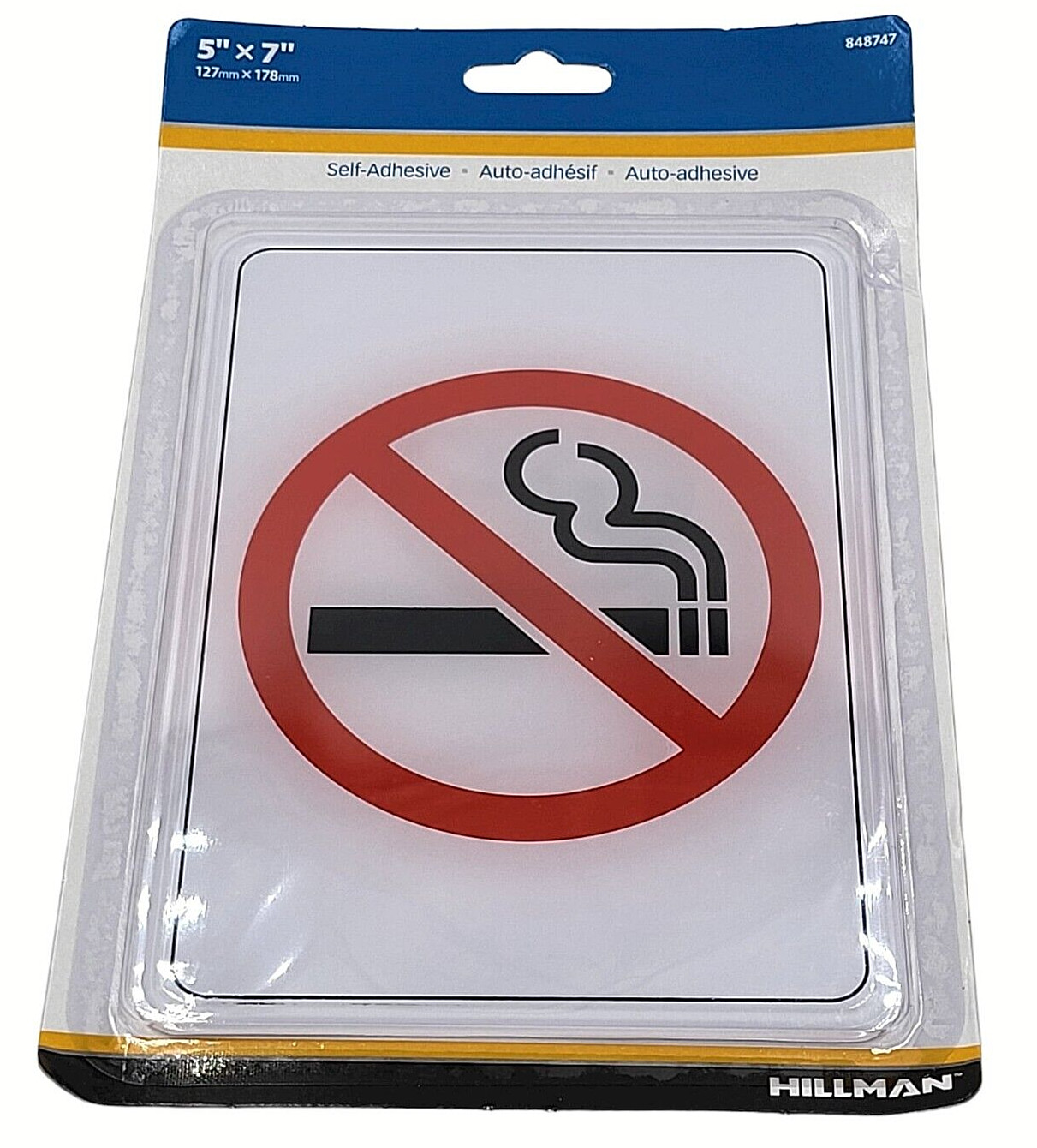 Hillman Plastic No Smoking Symbol Self Stick Adhesive Sign Easy To Read 5&Prime; x 7&Prime;