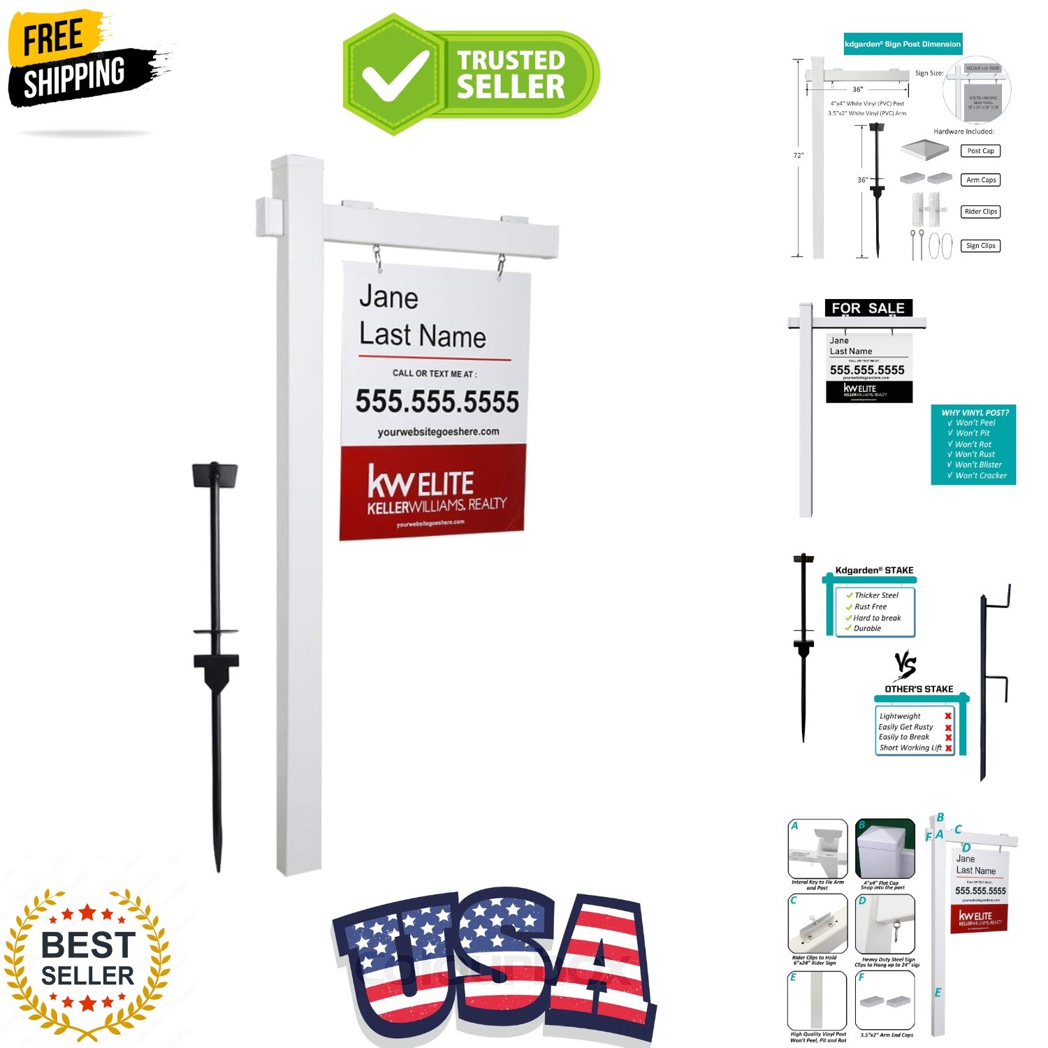 Vinyl PVC Real Estate Sign Post 6ft. Tall 4&Prime;x 4&Prime;x 72&Prime; Realtor Yard Sign Post …