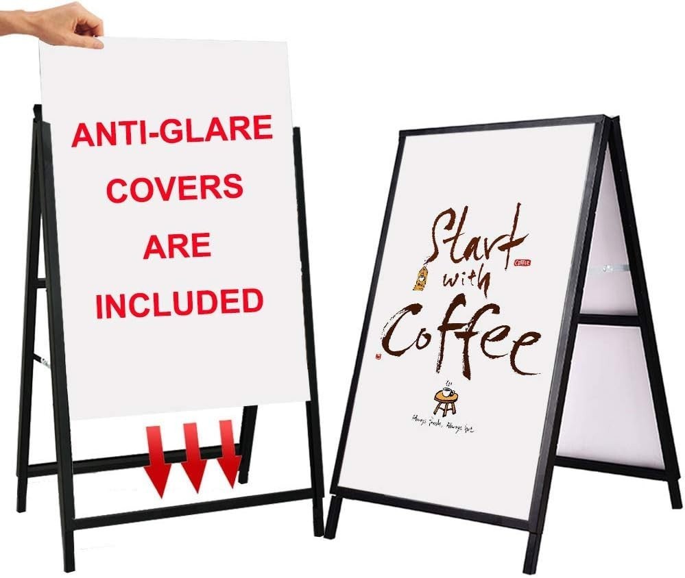 Outdoor Sidewalk Sign A Frame 24×36 – Durable Iron, Includes 2 Anti-Glare Covers