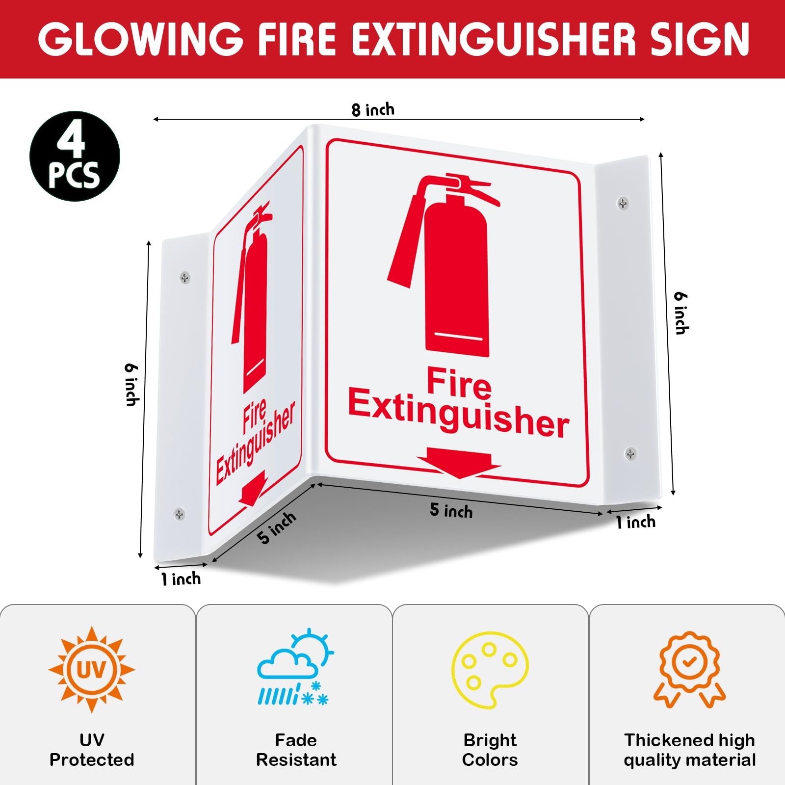 4 Pcs Fire Extinguisher Projecting Sign Glow in The Dark 2 Sided V Shaped Acr…